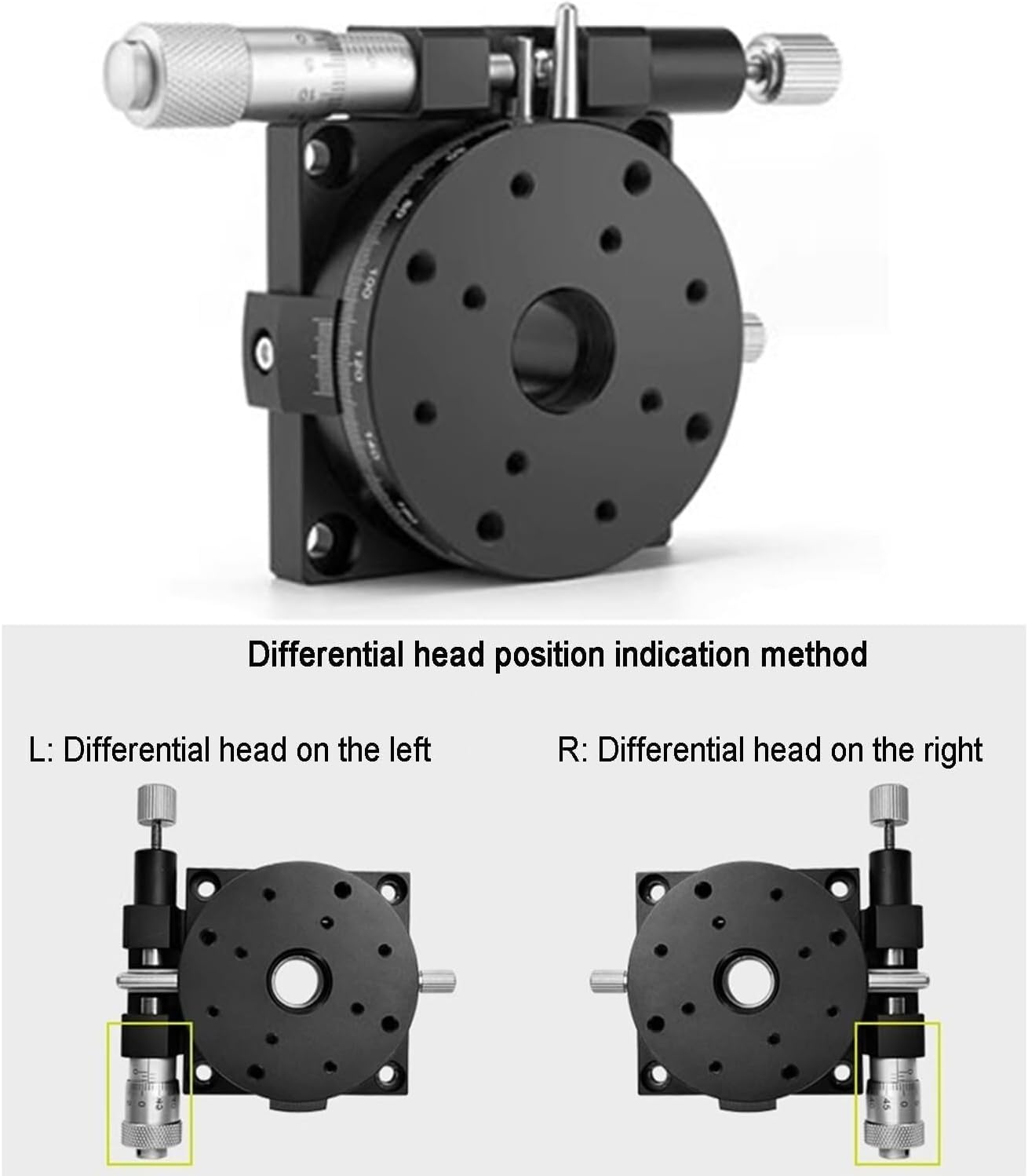 360° Fine Tuning Optical Sliding Table, Manual Rotation Stage with Micrometer for Production Machinery - R Axes Trim Station and Rotating Linear Displacement Platform (60mm)