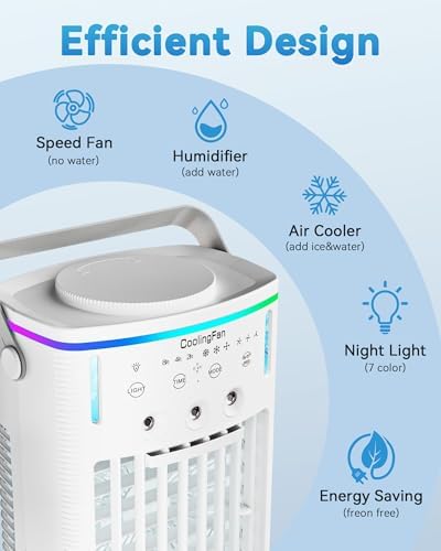 Portable Air Conditioners Cooling Fan: 2025 Upgraded 4-IN-1 Portable AC Unit with 2 Cooler Mist & Speeds1200ml Remote Control Air Conditioner Ultra-Quiet Design Evaporative for Home,Bedroom,Camping