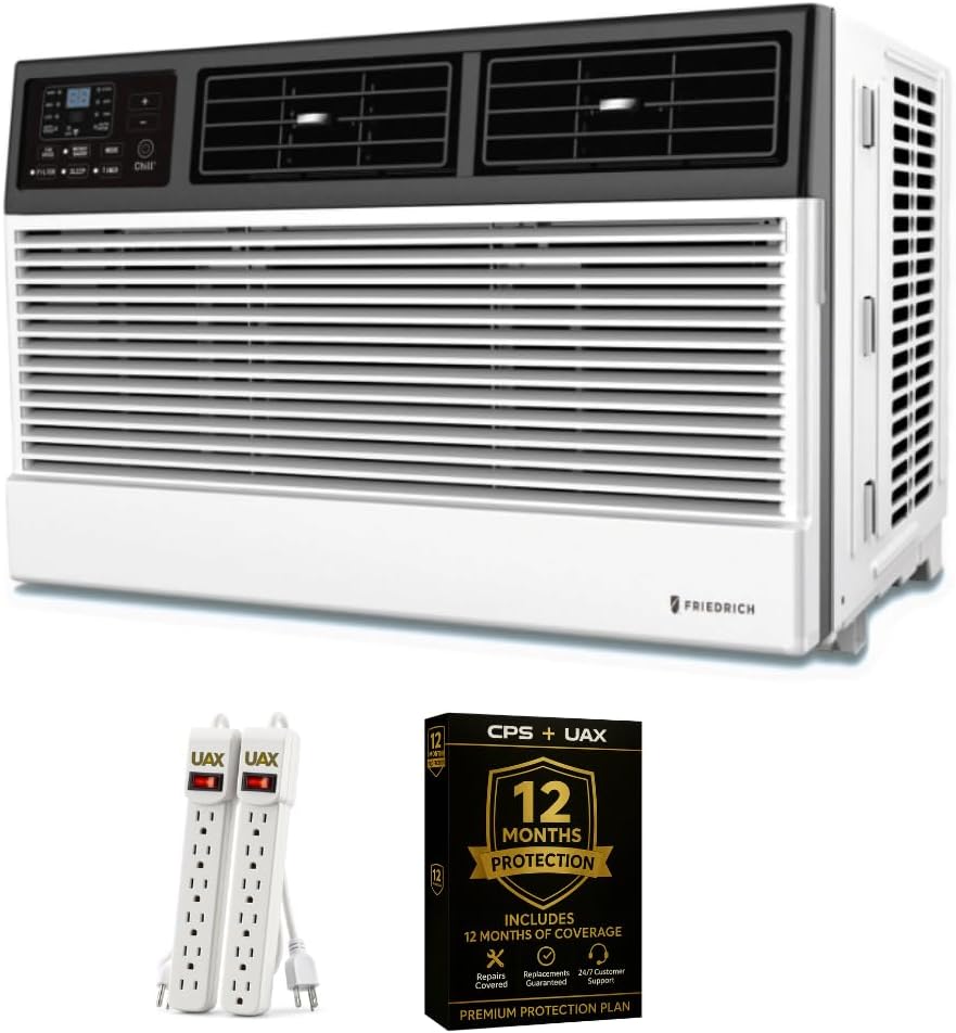 Friedrich 6,000 BTU Window Air Conditioner with Remote, Cools Rooms up to 250 Sq. Ft., Quiet, Energy Efficient, AC Unit for Bedroom or Living Room Bundle with AUX Power Strip & 1 Year CPS Protection
