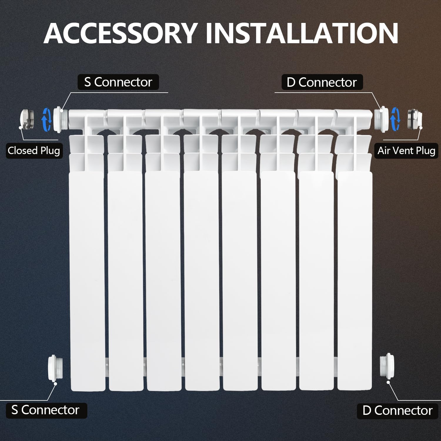 Quiet Energy Saving Hot Water Radiator, 10-Panel Wall-Mounted Aluminum Radiator Heater for Kitchen, Bathroom and Bedroom