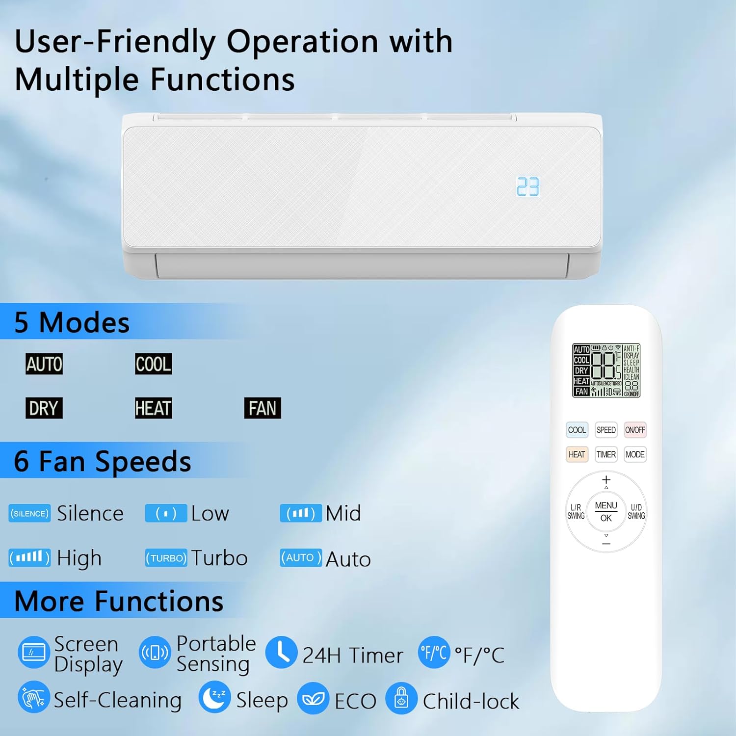 12000 BTU Mini Split Air Conditioner & Heat Pump- Inverter SEER2 22 115V, Energy Star Wi-Fi Smart Control, Quiet, with Child Lock, Self-Cleaning, Cools and Heats Up to 750 Sq.ft, Easy Installation Kit