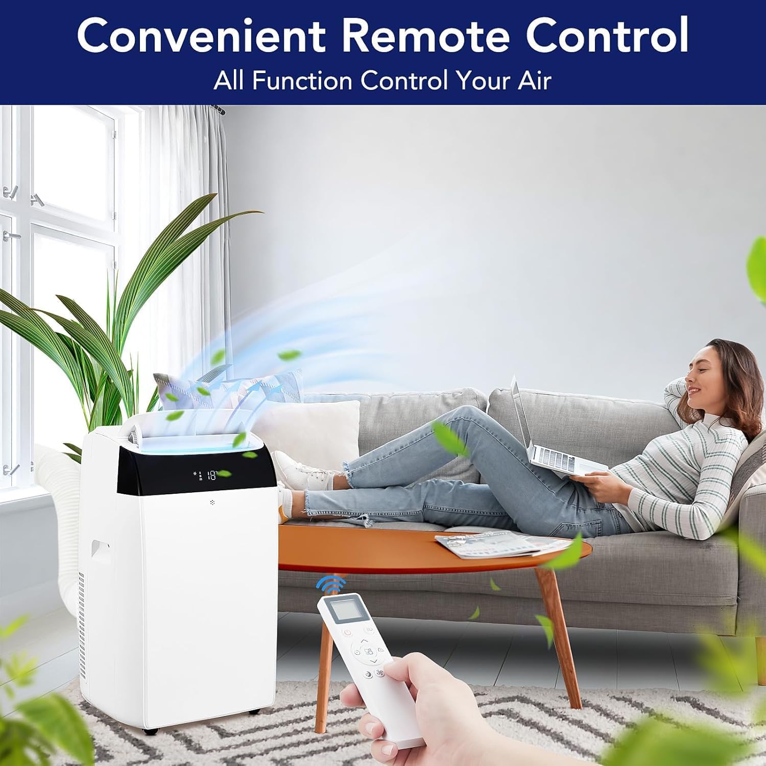 GarveeLife 12,000 BTU Portable Air Conditioners - Smart AC Units Cold Air System Quiet Cooling within 550 sq.ft with Remote Control 24H Timer/Dry/Fan Modes Drain-Free Window Installation Kits