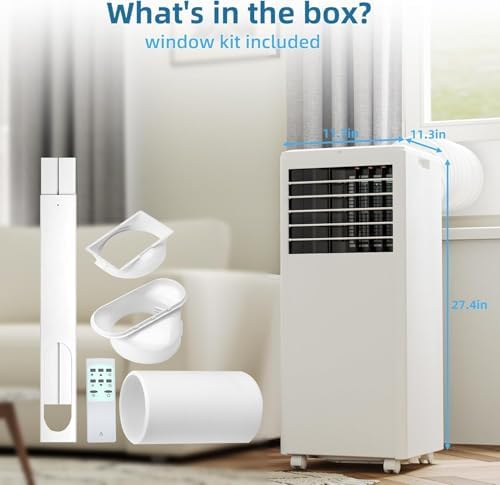 8000 BTU Portable Air Conditioner Cools Up to 350 Sq.Ft, 3-IN-1 Energy Efficient Portable AC Unit with Remote Control & Installation Kits with Fast Cooling/Energy Saving/Remote Control/24Hrs Timer