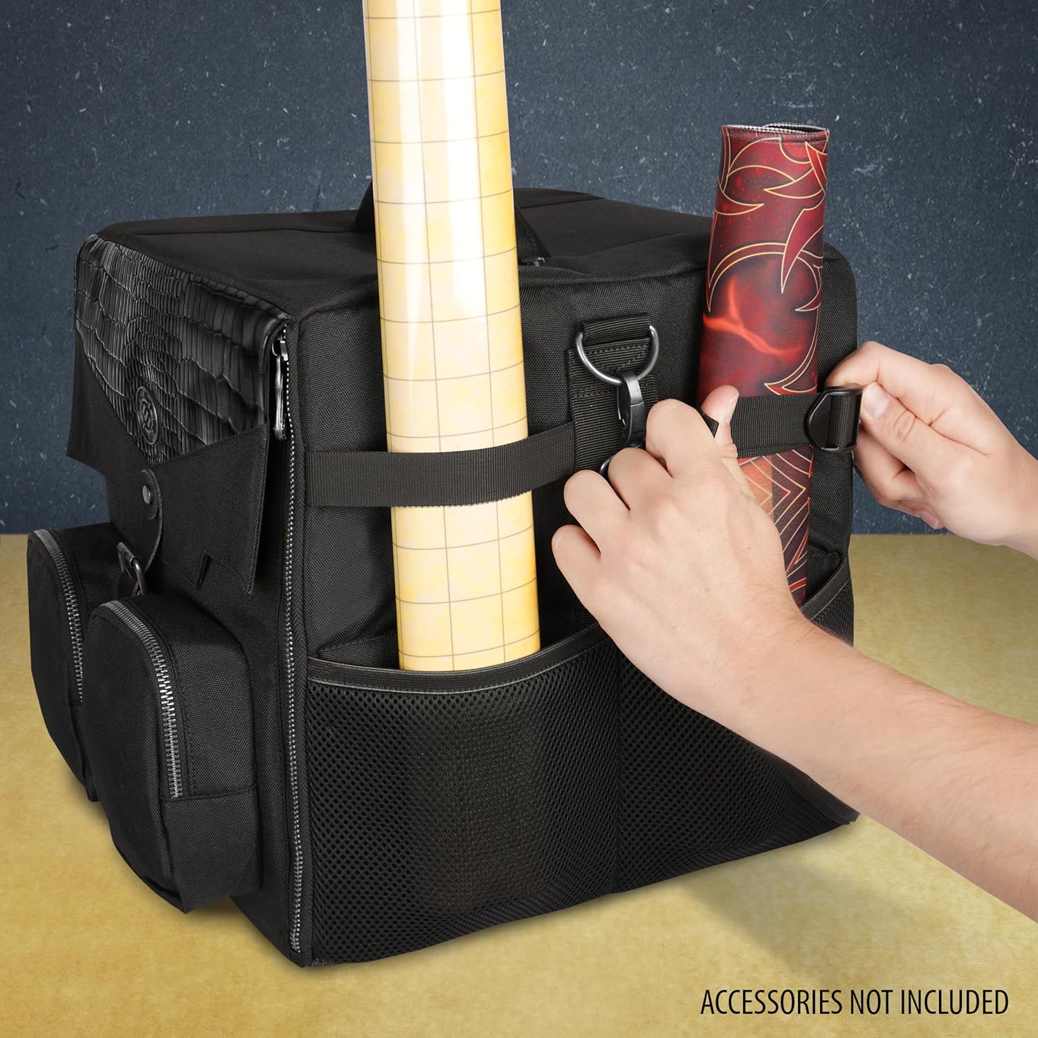 ENHANCE Board Game Shoulder Bag - Collector's Edition Board Game Storage with Shoulder Strap and Accessories Pockets for Dice, Cards, More - Reinforced Carrier Protects Tabletop Games (Dragon Black)