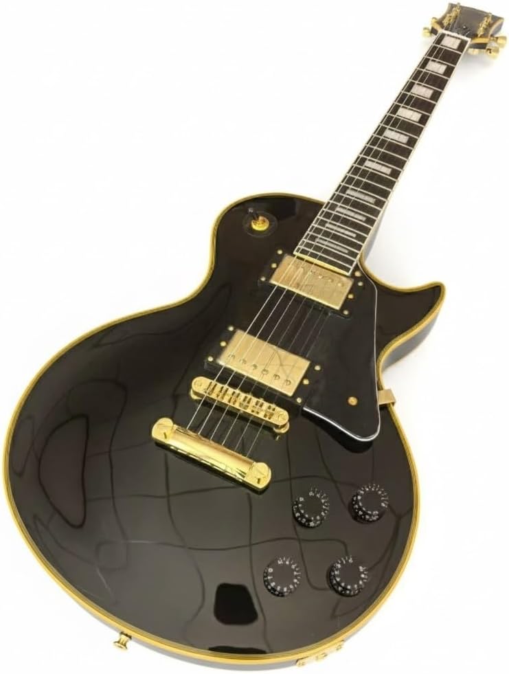 Electric Guitar Gloss Black Fixed Bridge - Solid Mahogany Body & Neck Dual Humbucker Pickups Gold Hardware