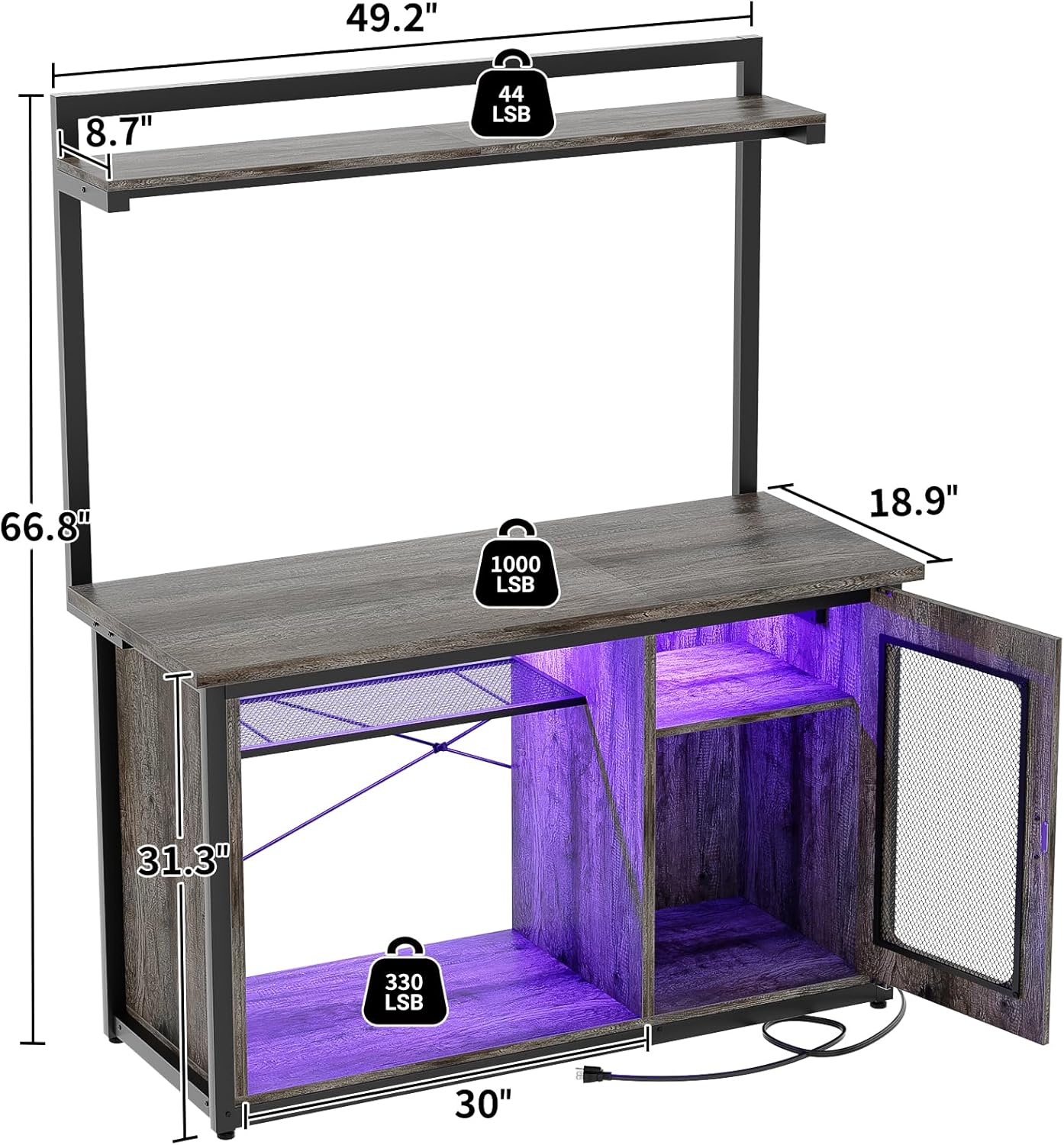 Unikito 55-75 Gallon Fish Tank Stand with Power Outlets & LED Light, Heavy Duty Aquarium Stand with Reversible Cabinet for Tank Accessory Storage, Reptile/Terrarium Stand, Black Oak