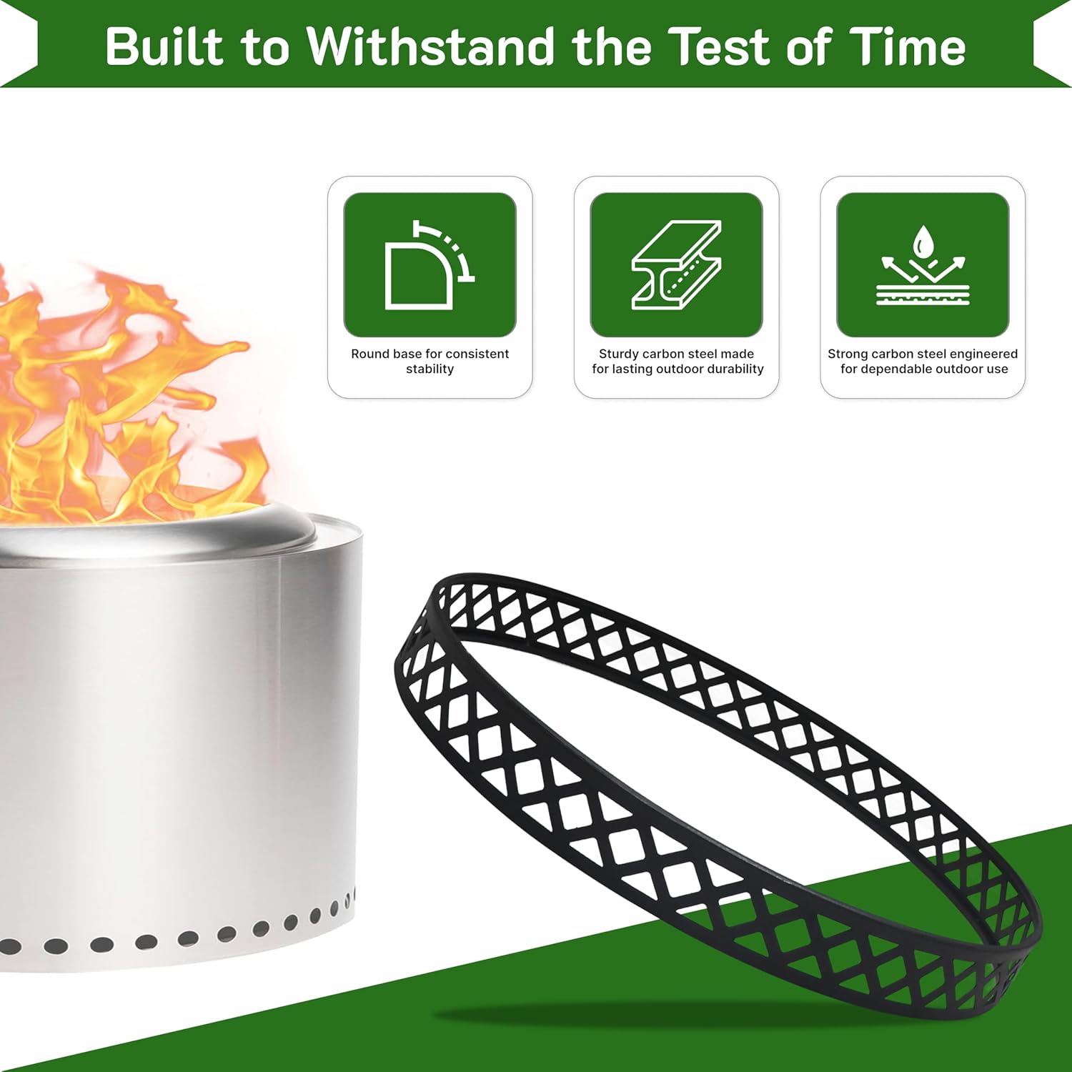 FEBTECH - 23 Inch Carbon Steel Firepit Stand - Compatible with Solo Stove Yukon and Other 27 Inch Fire Pit -Heat Resistant Portable Smokeless Firepit Accessories to Protect Firepit Surface