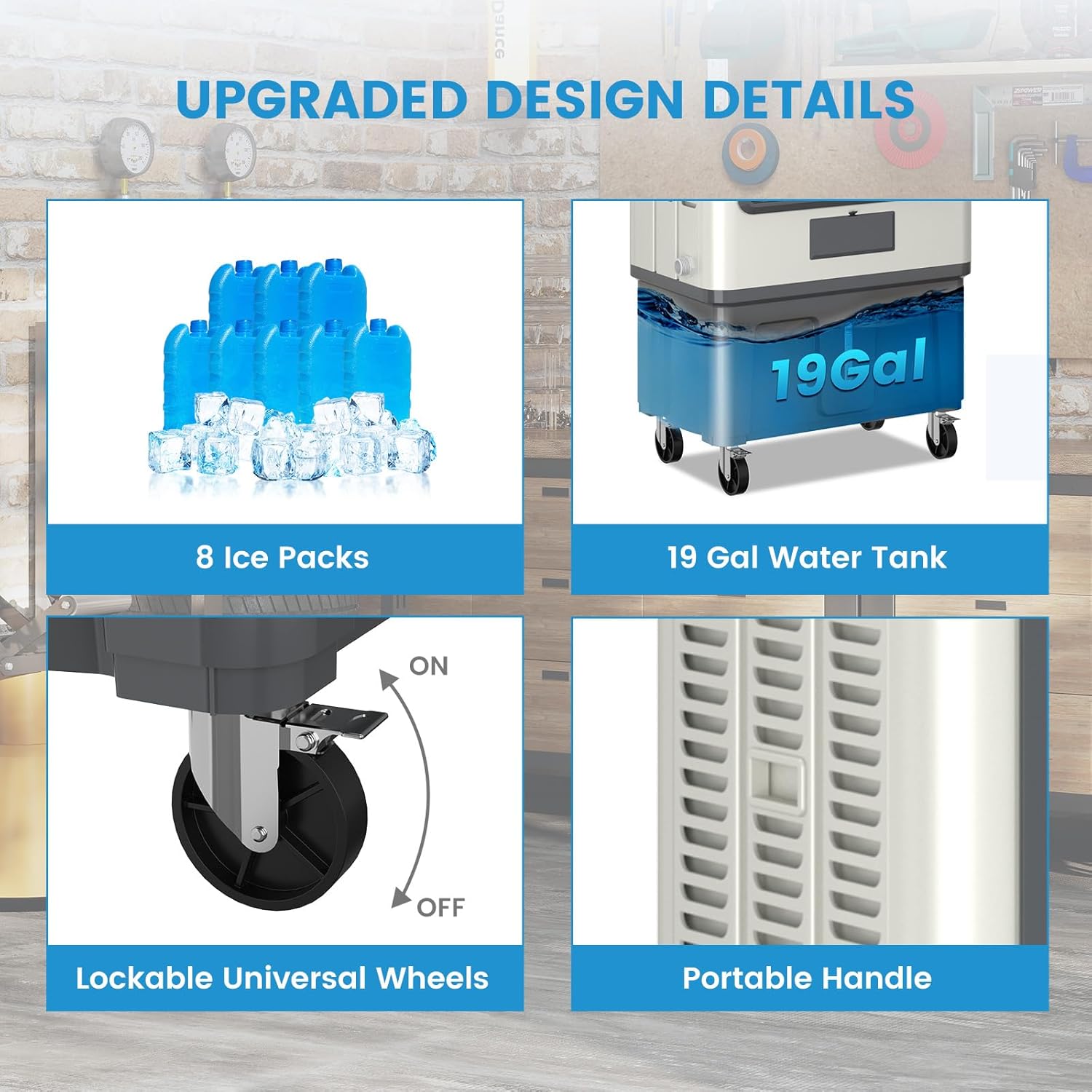 Zynkez 19Gal Large Swamp Cooler, 6500 CFM Evaporative Air Cooler for Outdoor with 3-Speed, 8 Ice Packs, 120° Oscillating Portable Swamp Cooler Air Conditioner for Garage, Patio, Yard, Factory