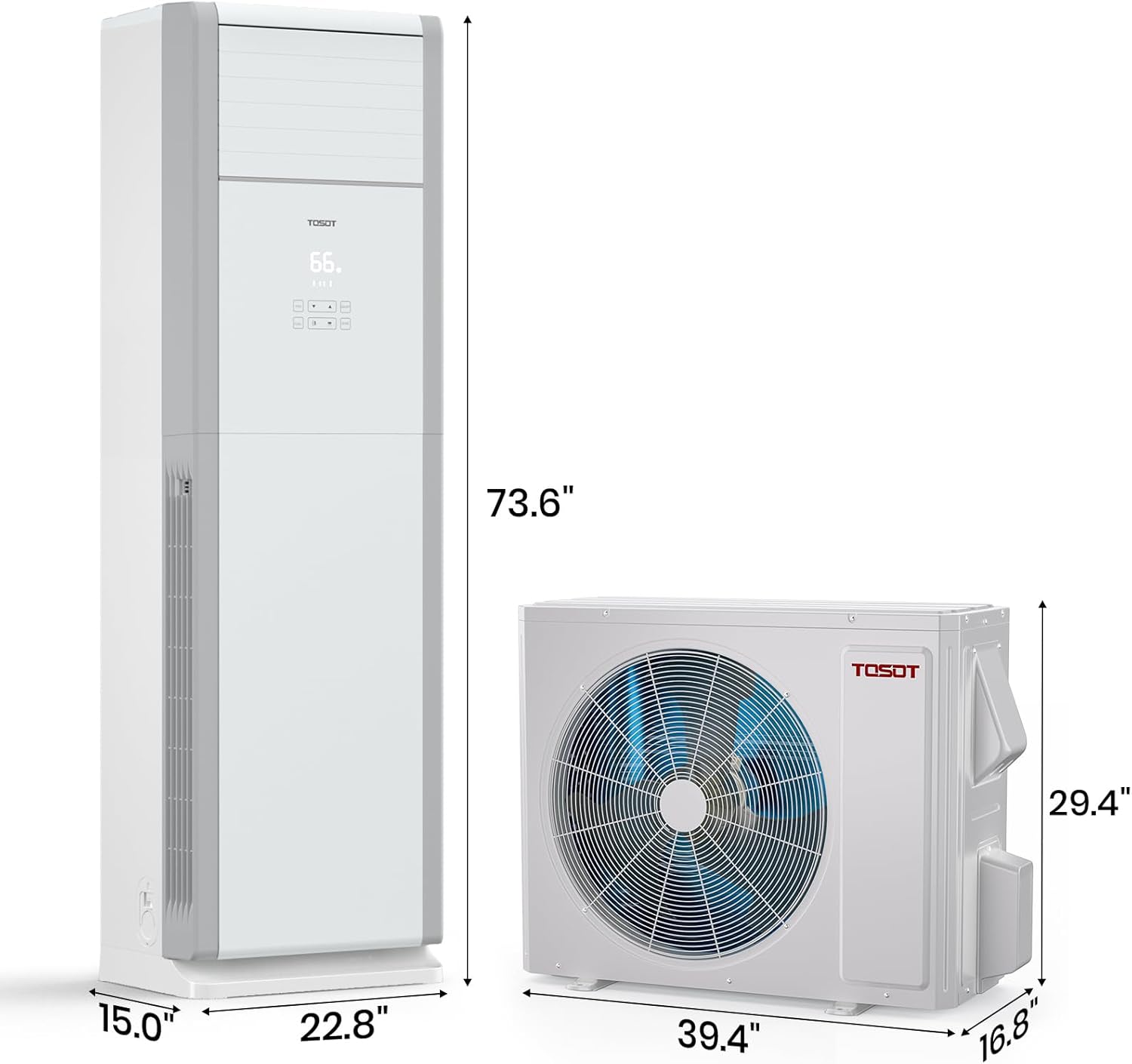 TOSOT 34,000 BTU Floor Standing Split Air Conditioner, Up to 1,150 CFM Airflow, 230V, Cooling and Heating, Built-In WiFi Control, Energy-Saving for Light Commercial & Residential Use, Cosmo Series