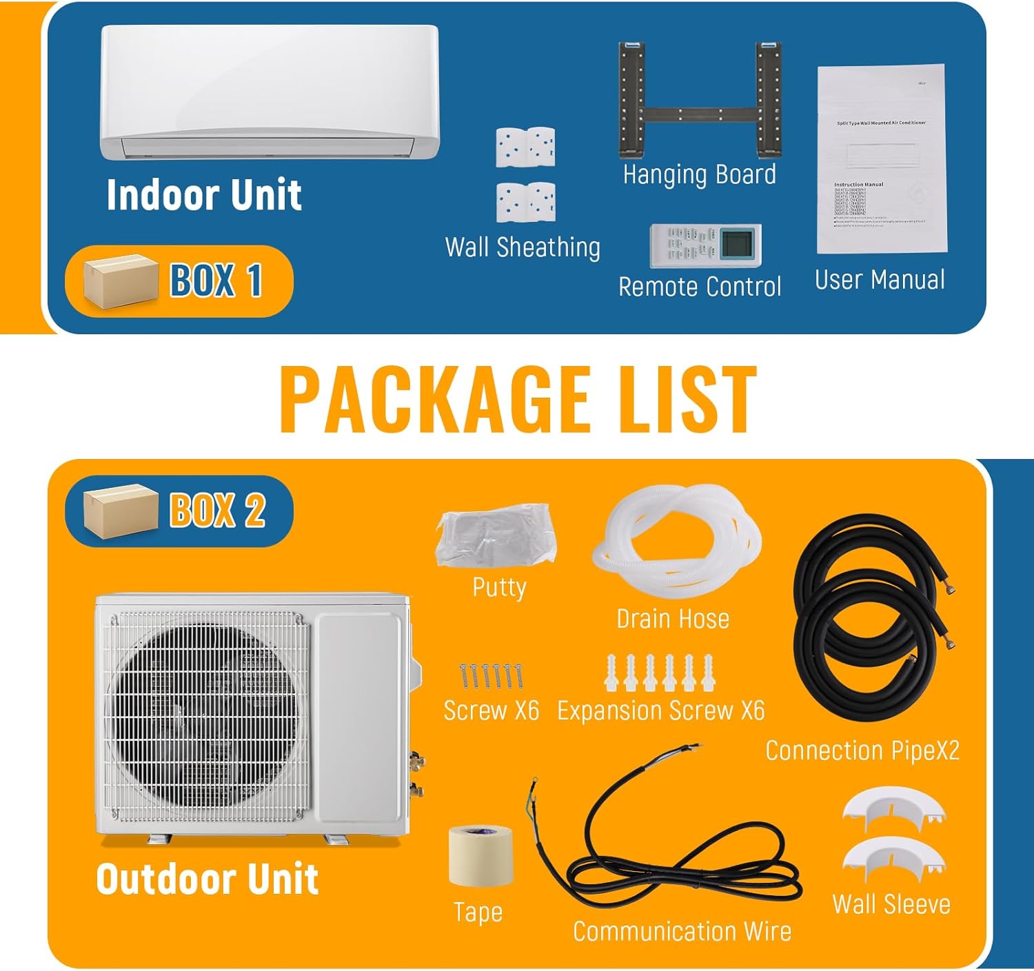 12000BTU Mini Split Air Conditioner& Heater, 17 SEER2 Energy Saving 115V AC Units Cools Rooms up to 750 Sq. Ft Installation Kit Included, White