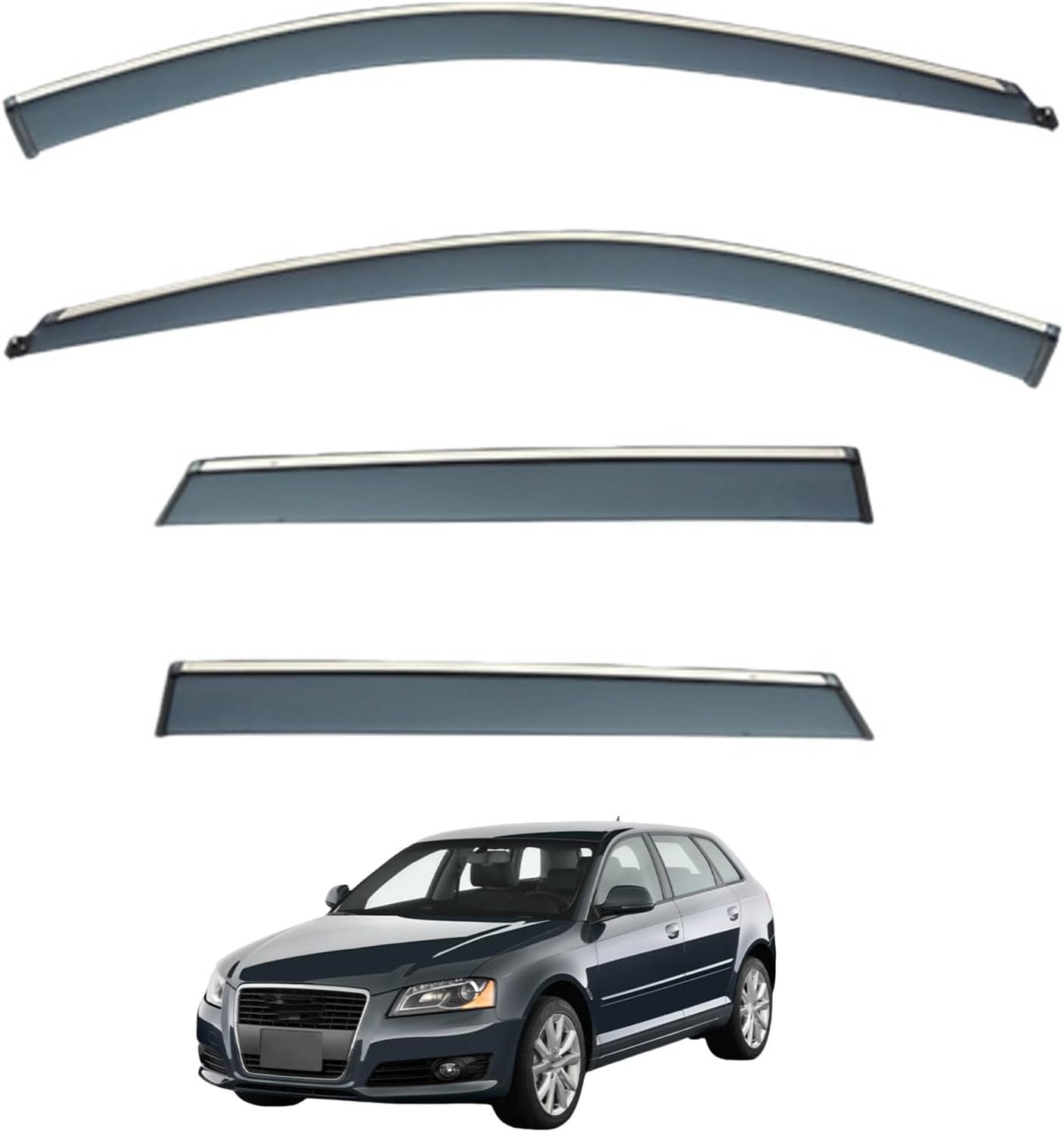 Window Deflectors for Audi A3 Hatchback MK2-8P 2004-2012 PC, Sun Rain Guard Window Visors Vent Shades with Bright Stripes Car Accessories