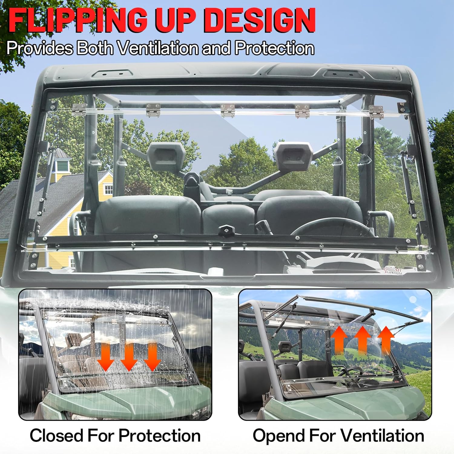 StarknightMT Flip Windshield Compatible With Can-Am Defender 2016-2025, Scratch-Resistant UTV Front Full Windshield Accessories For Defender HD5 HD8 HD10 Max