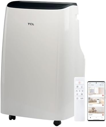 TCL H7P38W 7,000 SACC BTU Smart Portable Air Conditioner, Fan & Dehumidifier, 300 Sq. Ft, Ultra-Compact Design, Remote Control, Compatible with Alexa/Google Assistant, Install Kit Included, White