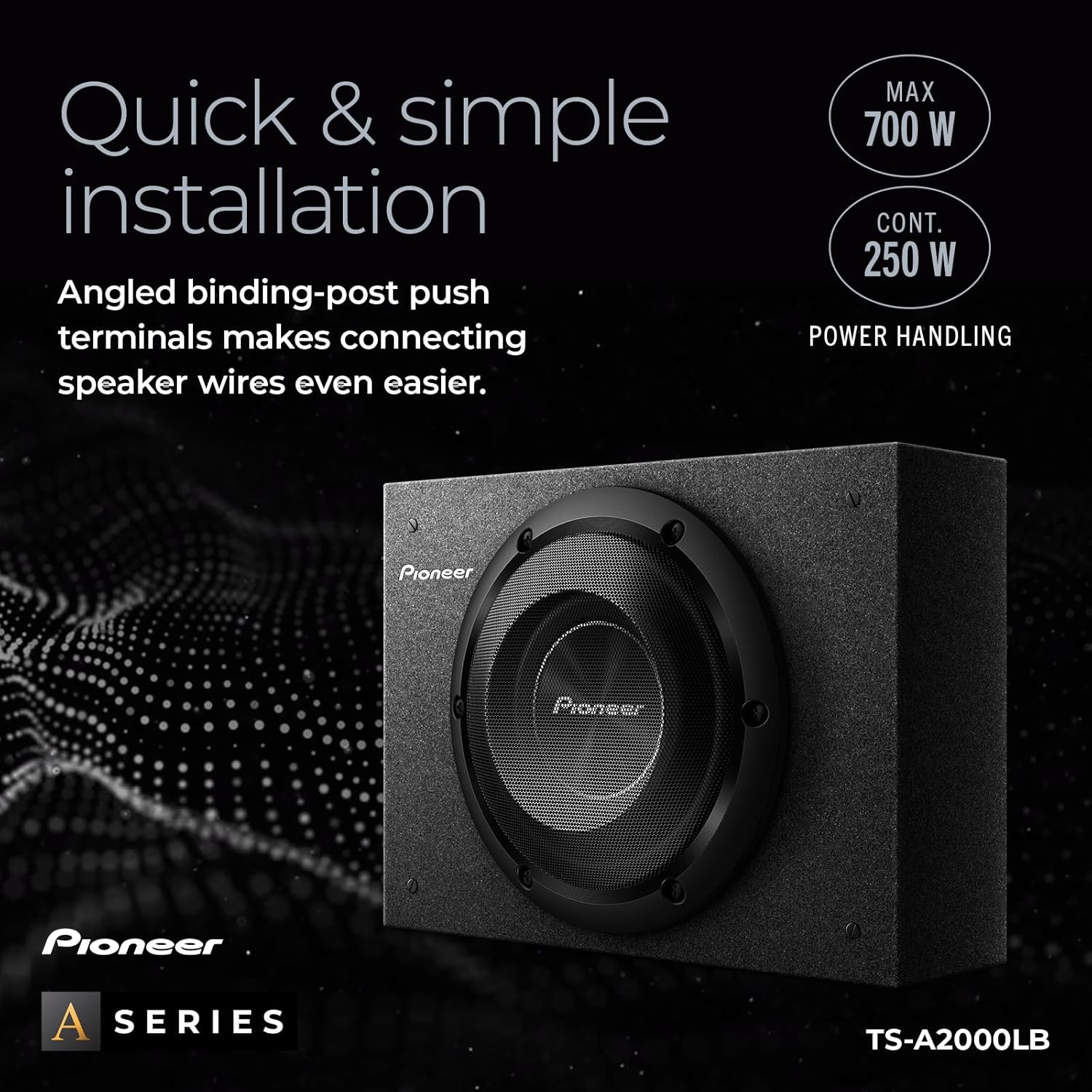 PIONEER A-Series TS-A2000LB 8” Subwoofer – 700W Max, Pre-Loaded Shallow-Mount Design, Deep Bass in Tight Spaces, Easy Installation, Enclosure Included