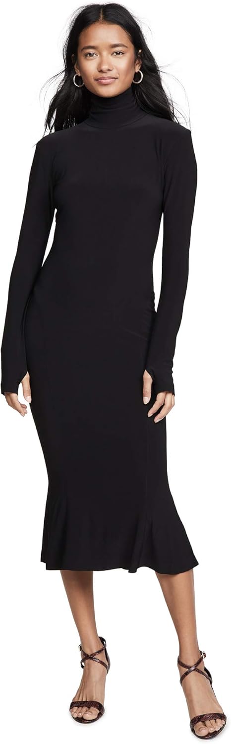 Norma Kamali Womens Long Sleeve Turtle Fishtail Dress to Midcalf
