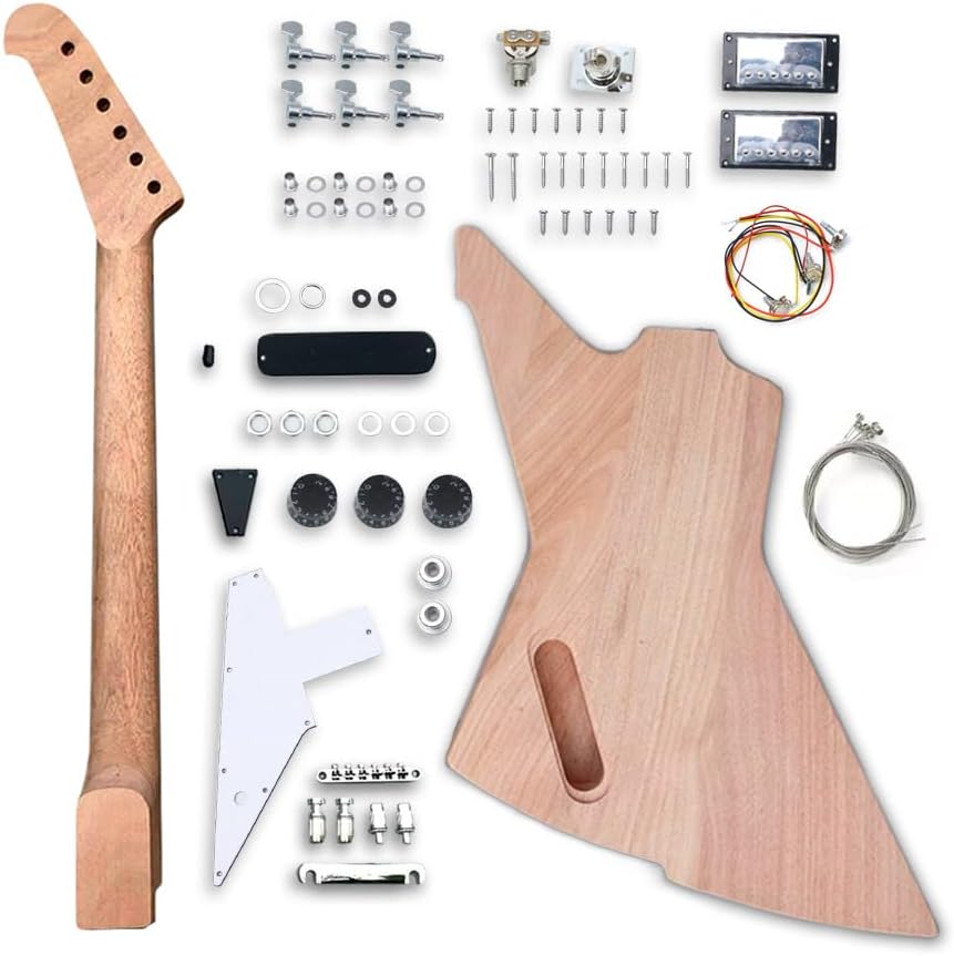 Electric Guitar Kit Rosewood Fretboard Guitar Neck and Guitar Body with All Components Included Electric Guitar Kits Build Your Own (TZ-45)