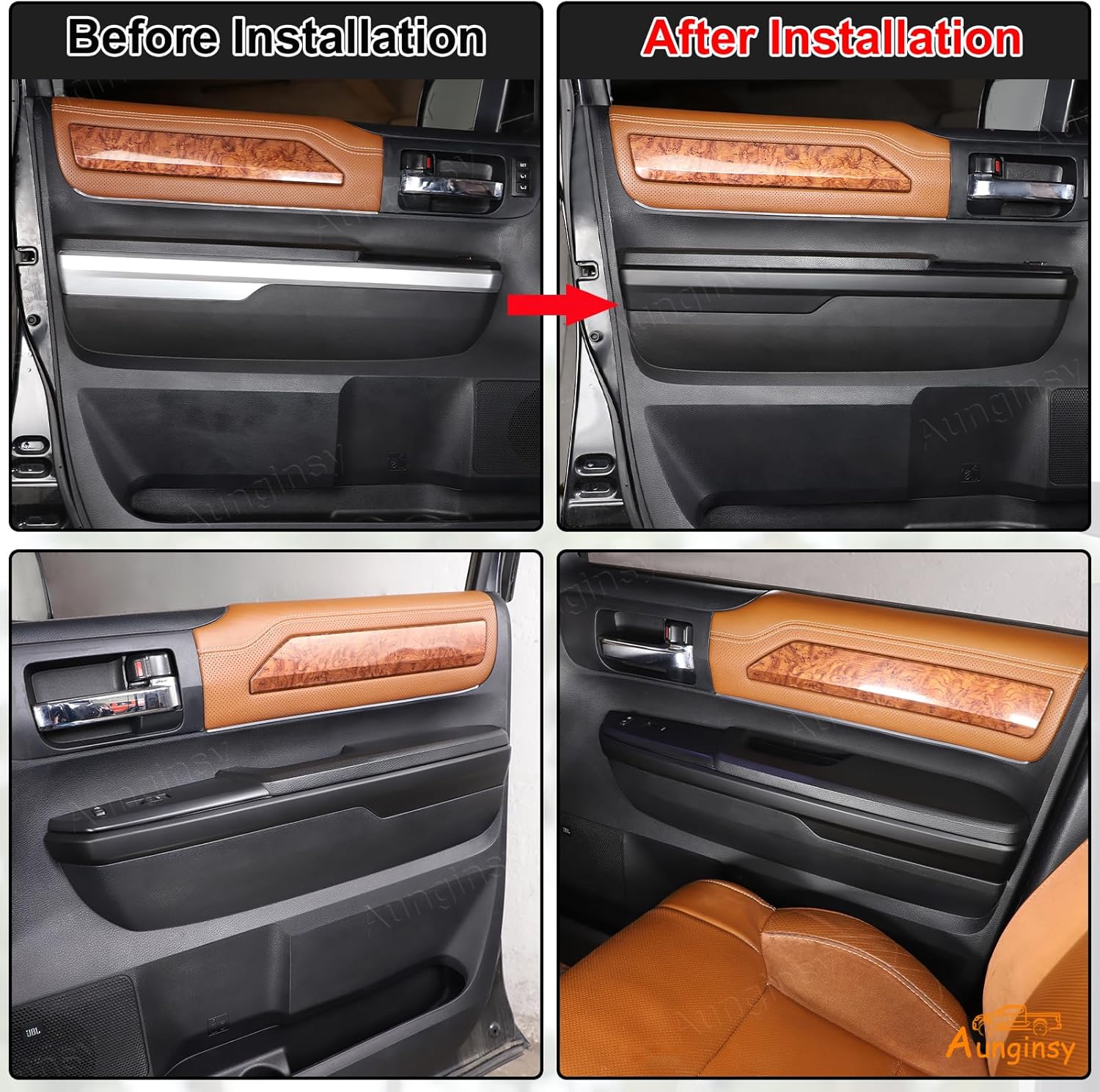 Aunginsy Inner Door Handle Armrest Panel Strips Trim Compatible with Toyota Tundra 2014-2021 Car Front Rear Door Panel Decorative Cover Protector ABS Interior Accessories (Not fit Double Cab Model!)