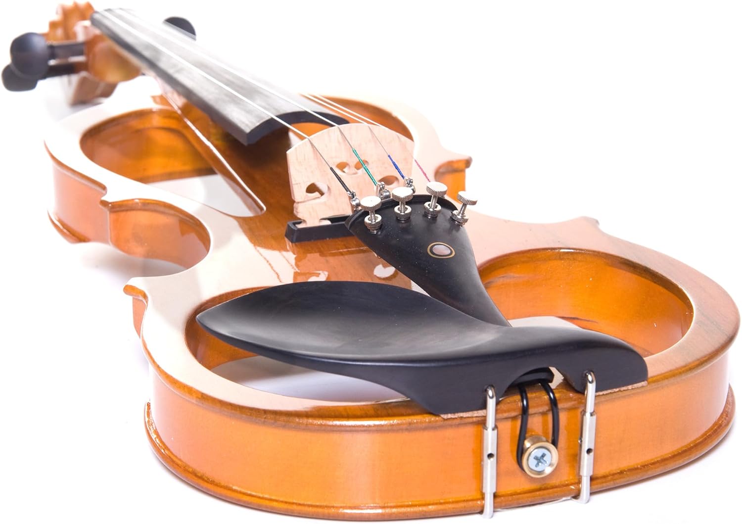 Cecilio 4/4 Full Size Electric Silent Violin, Hand-Carved Solid Maple Wood, Complete Set with Case & Ebony Fittings, Ideal for Practice, Stage & Studio Use, Yellow Maple Metallic
