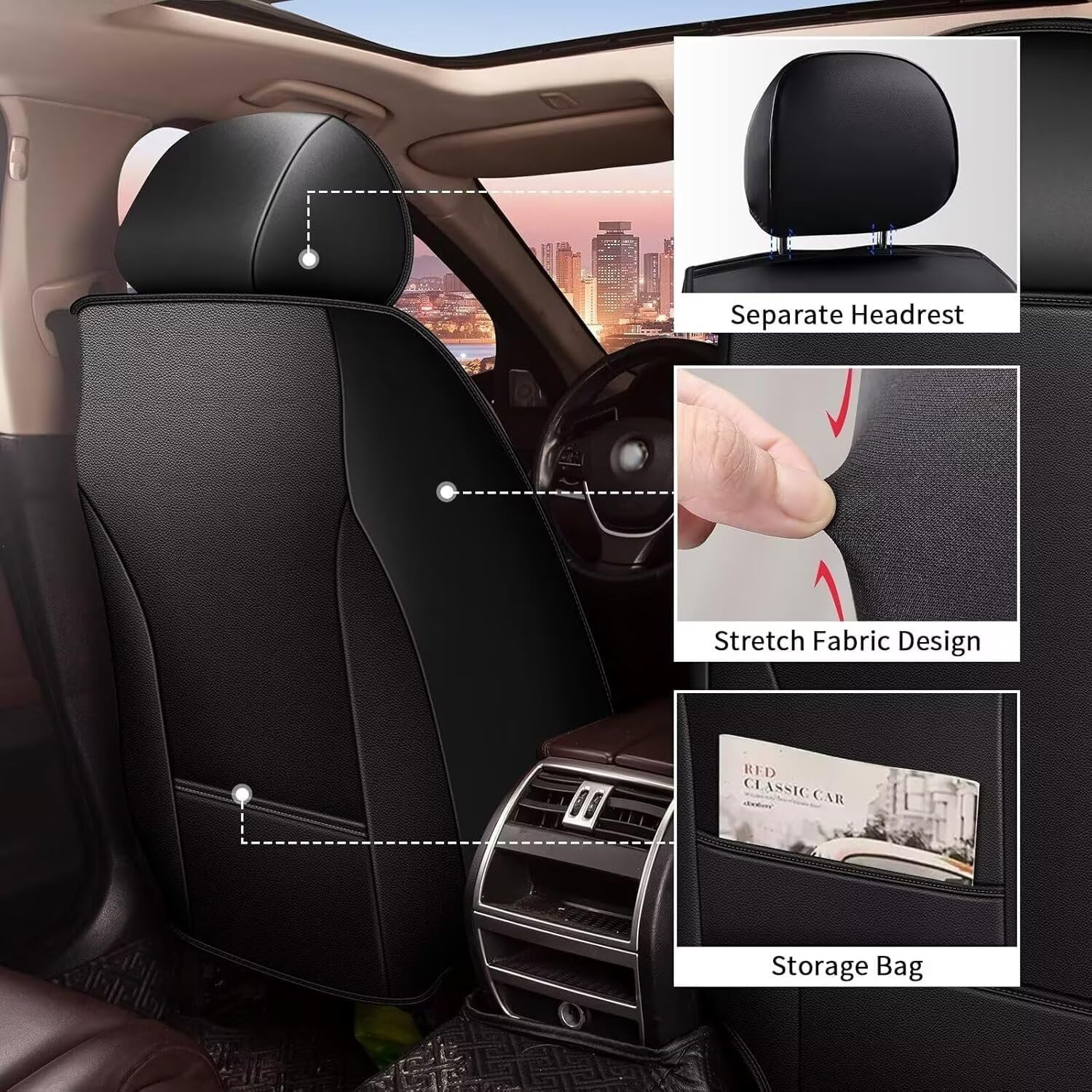 Car Seat Cover Fit for Jeep Cherokee 2014-2024 Faux Leather Full Set 5 Seats Waterproof Seat Cushion Automotive Interior Accessories(White Line)