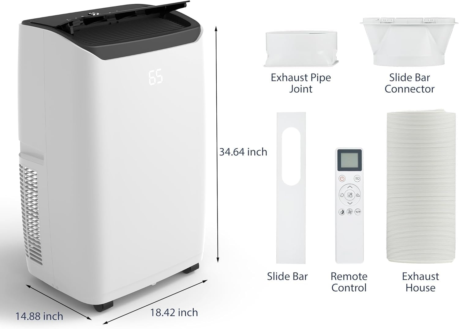 14,000 BTU Portable Air Conditioner with Dehumidifier, 3 Fan Speeds, Covers up to 750 Sq. Ft, Quiet Operation, Follow Me Temperature Control, Easy Install Window Kit Included