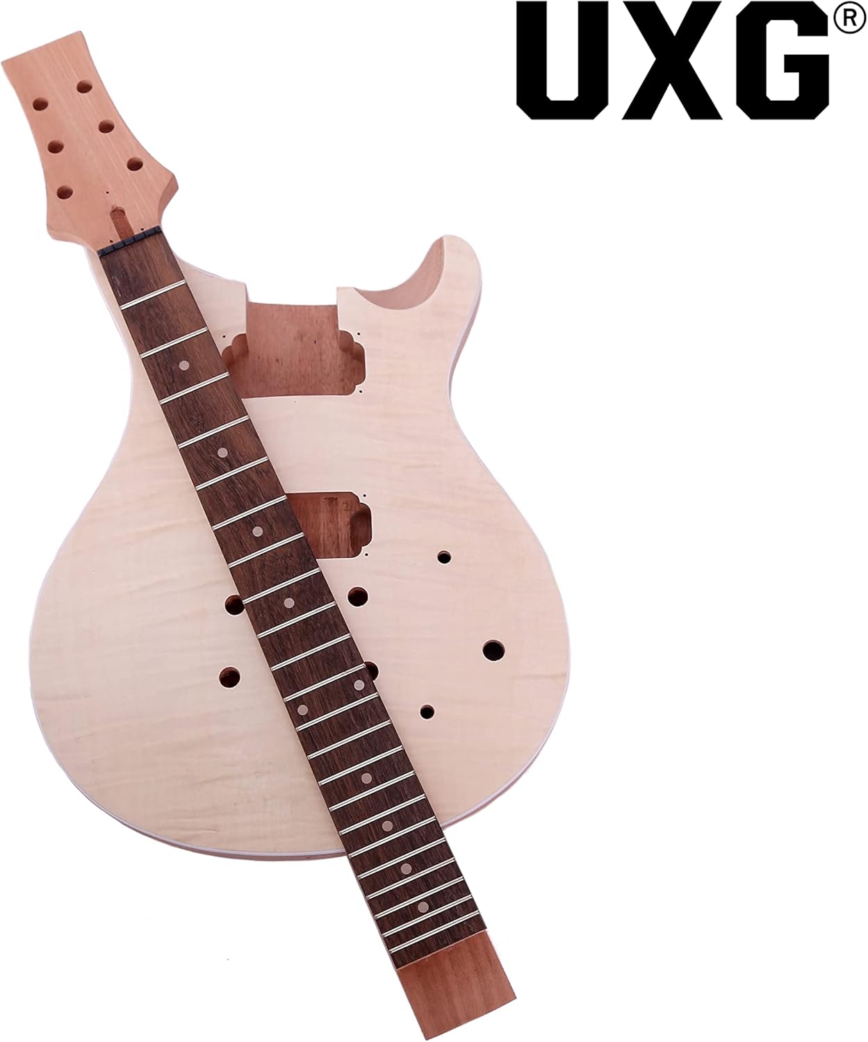 PRS Style DIY Electric Guitar kits,Mahogany Body, Mahogany Neck and Rosewood Fingerboard, H-H Pickup Configuration, Natural with Tiger Stripes