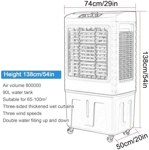 Swamp Cooler Air Conditioner, Evaporative Air Cooler w Large Capacity Water Tank, 4 Ice Box, Portable Air Conditioner with 3 Speeds for Backyard, Garage, Patio, Indoor(74x50x138cm(29x20x54in))