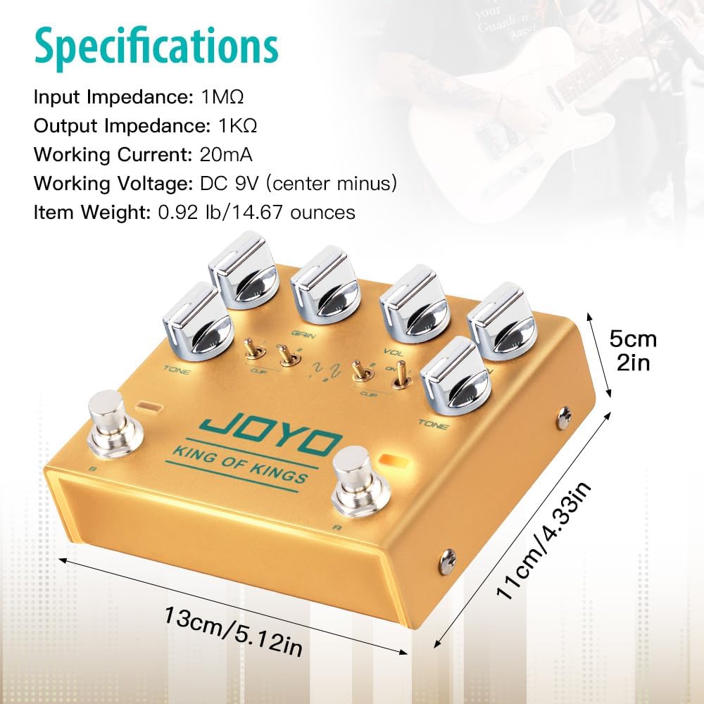 JOYO Dual Crunch Pure Analog Circuit Overdrive Effect Pedal with Independent Clipping for Electric Guitar - True Bypass (King of Kings R-20)