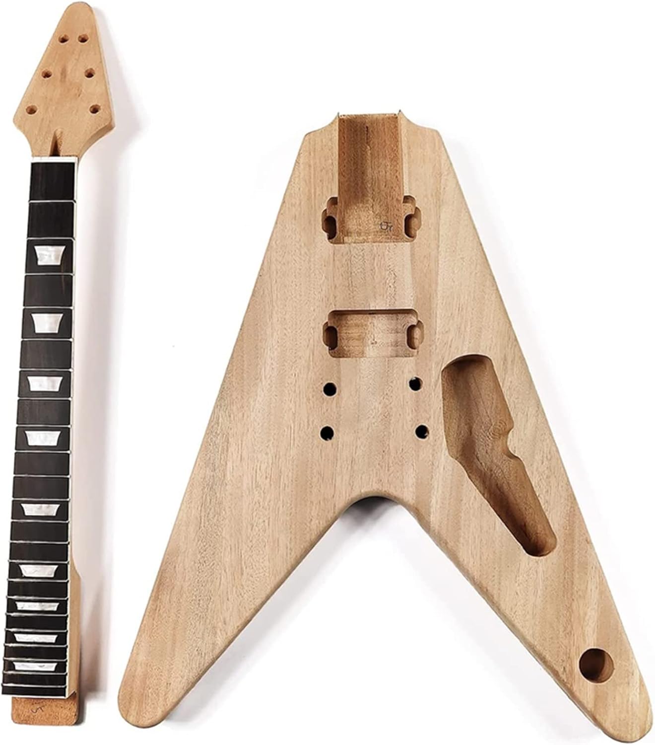 TSTS DIY 6 Strings Solid Mahogany Flying V Style Electric Guitar Body Builder Kit Guitar DIY Accessory