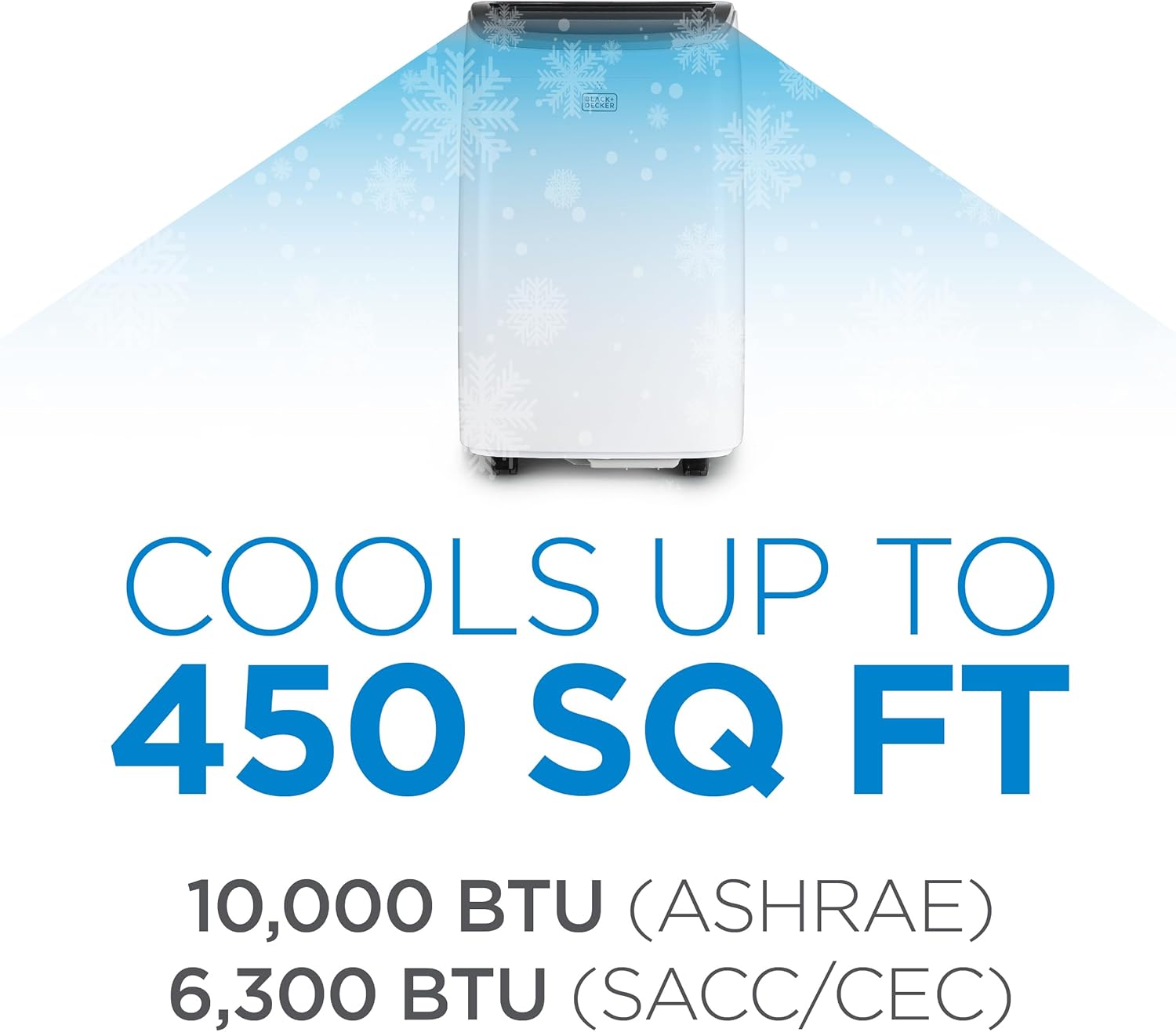 BLACK+DECKER Portable Air Conditioner, 10,000 BTU (6,300 BTU SACC) for Rooms up to 450 Sq. Ft., Portable AC with Follow Me Remote Control and Window Kit, BPACT10WT, White