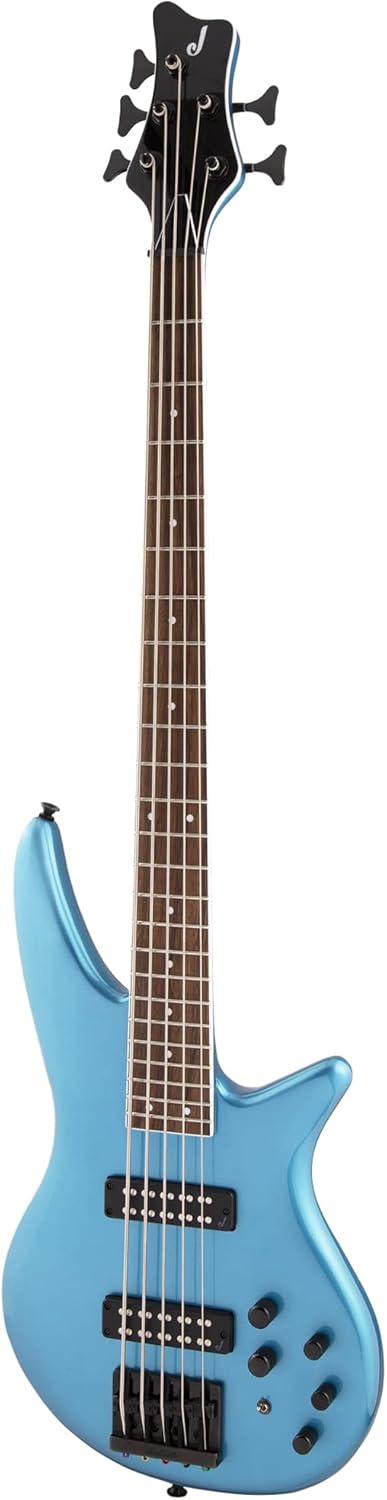 Jackson Spectra Bass SBX V Bass Guitar - Electric Blue Bundle with Cable, Guitar Strap, Tuner, Picks, and Austin Bazaar Instructional DVD