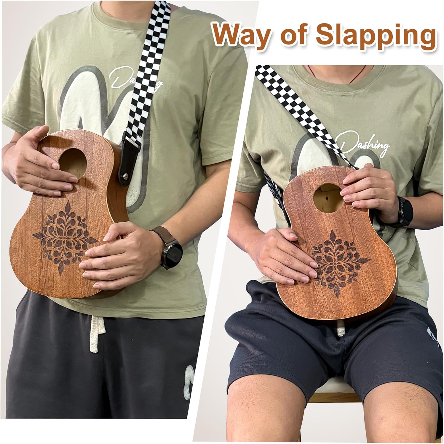 Rockhouse Travel Cajon Drum Box, Portable Wooden Hand Drum Beat Box Cajons Percussion Instrument Kit with Adjustable Strap & Storage Bag