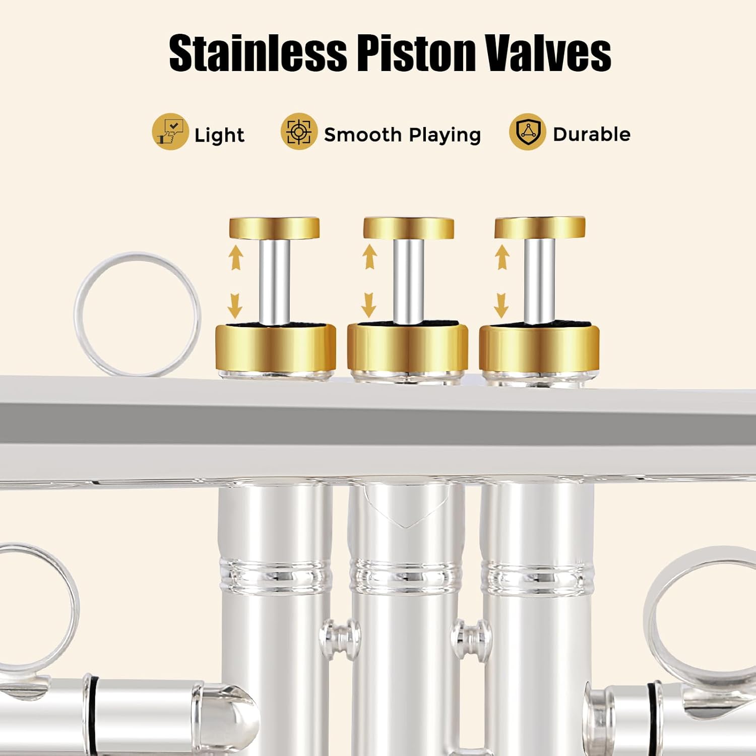 ROWELL Bb Trumpet Professional Trumpet for Student Brass Instruments Standard Trumpets Set with Professional Trumpets Box, Cleaning Kit,Original 7C trumpet Mouthpiece, Cloth and Gloves (Silver)