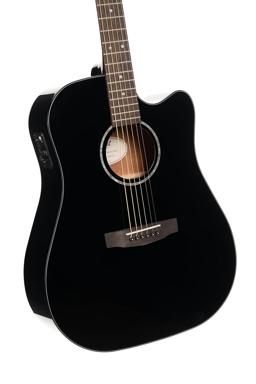 Cort EARTH60CEBK Earth 60 Dreadnought Solid Top Acoustic Electric Guitar, Black Gloss