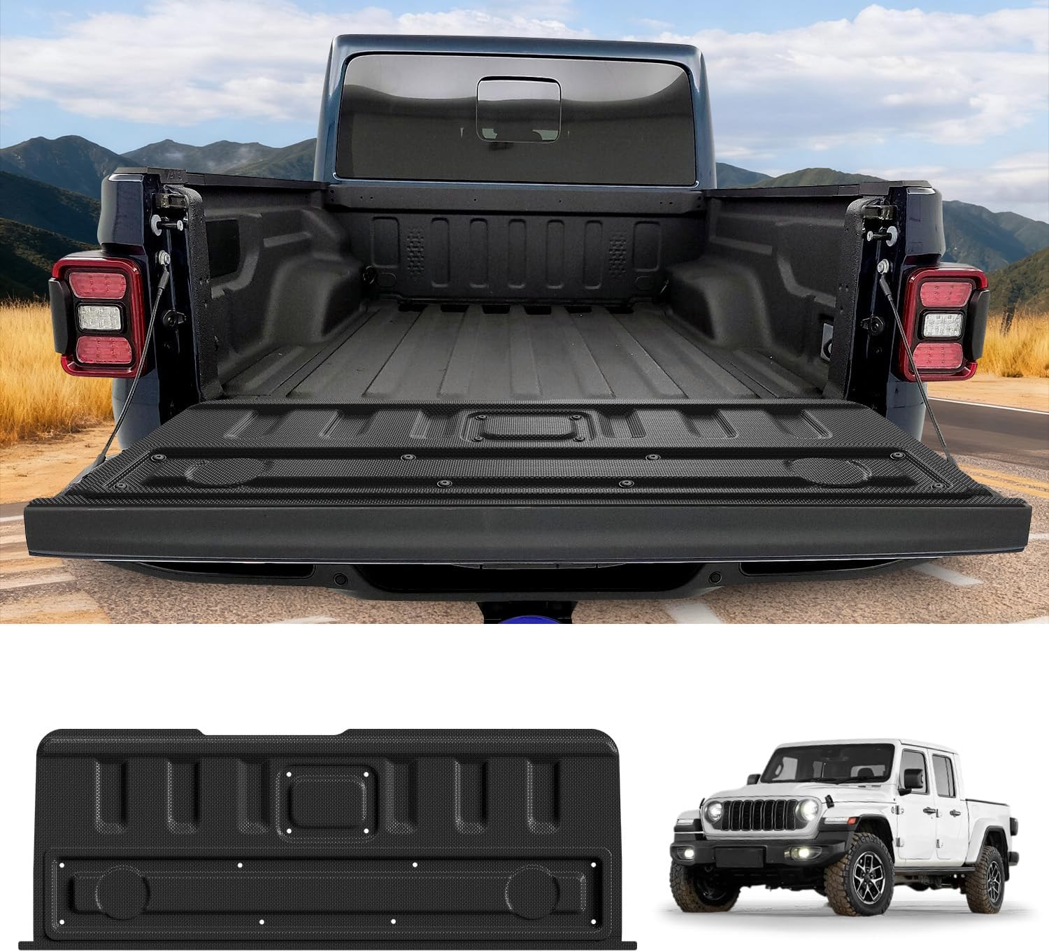 LASFIT Tailgate Mat for Jeep Gladiator 2020-2026, All Weather TPE Tailgate Protector Liner Replacement Accessories Tailgate Cover