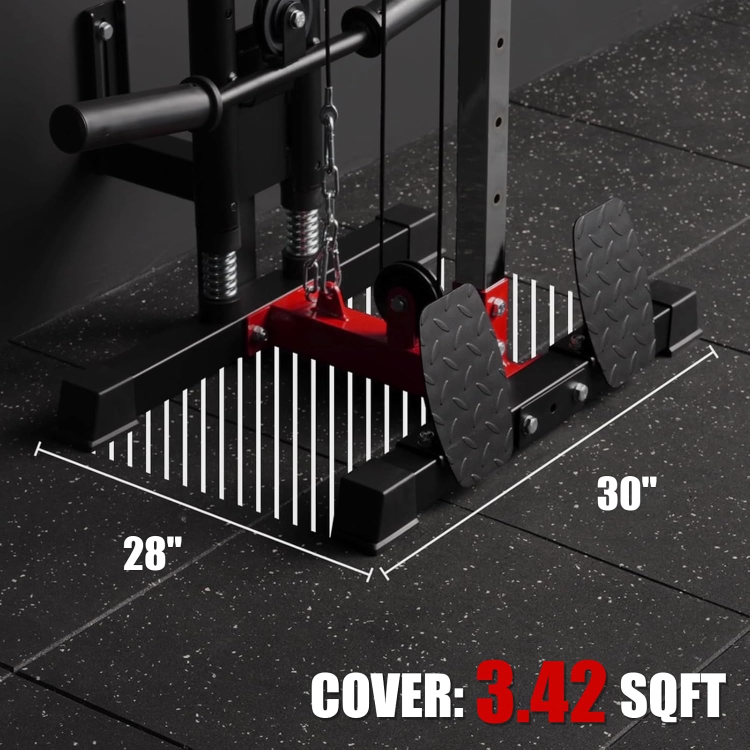 ER Kang Cable Station Wall Mount, 18in Pulley Tower, Dual Pulley System, High & Low Cable Machine, LAT Pull-Down & Row Tower with Flip-Up Footplate, Home Gym Cable Crossover (Red)