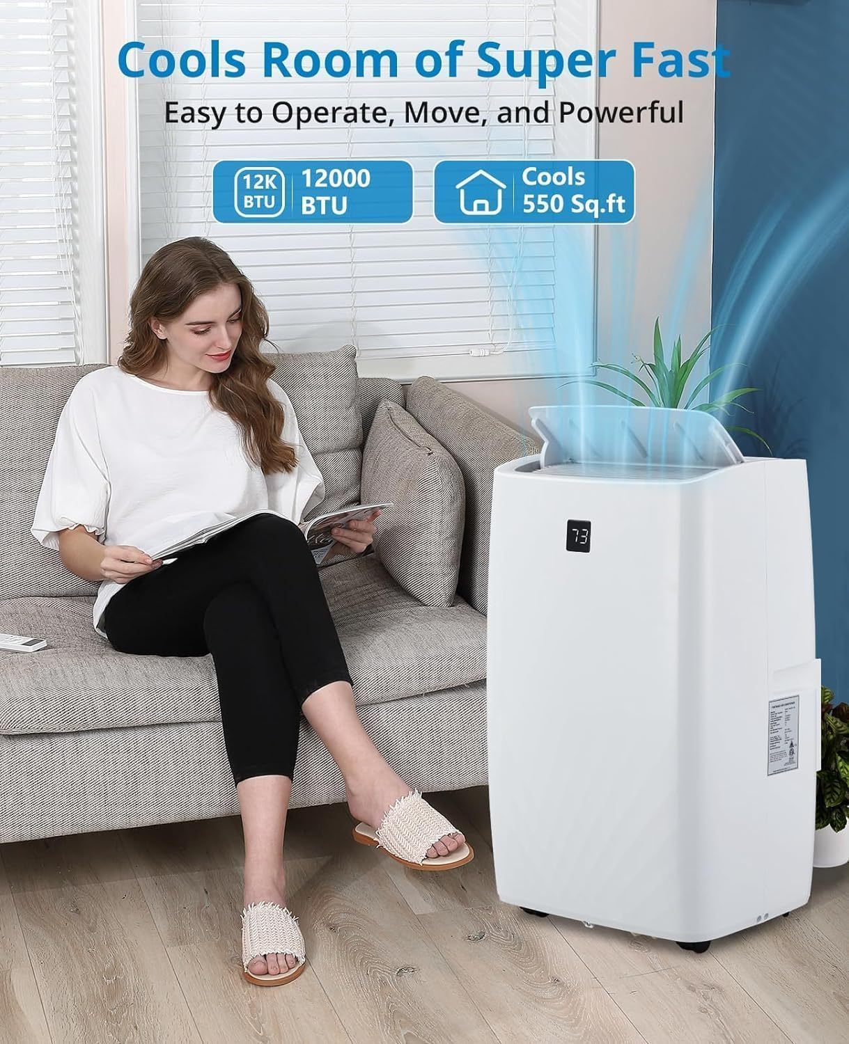 Portable Air Conditioner 12,000 BTU, Evaporative Air Cooler with Remote Control, Energy-Efficient Cooling for 550 Sq.ft Spaces, 3in1 Cool/Fan/Dehumidify Modes, portable ac unit for room office