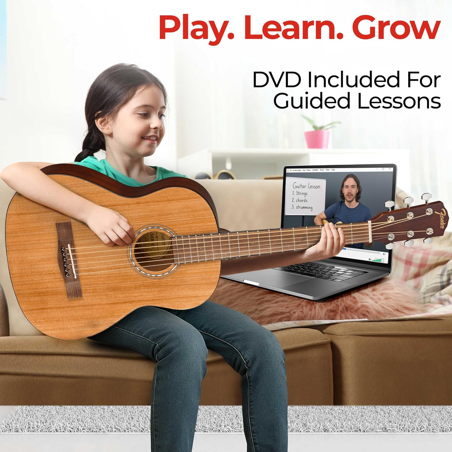 Fender FA-15 3/4-Scale Kids Steel String Acoustic Guitar - Natural Bundle with Gig Bag, Tuner, Strap, Picks, and Austin Bazaar Instructional DVD