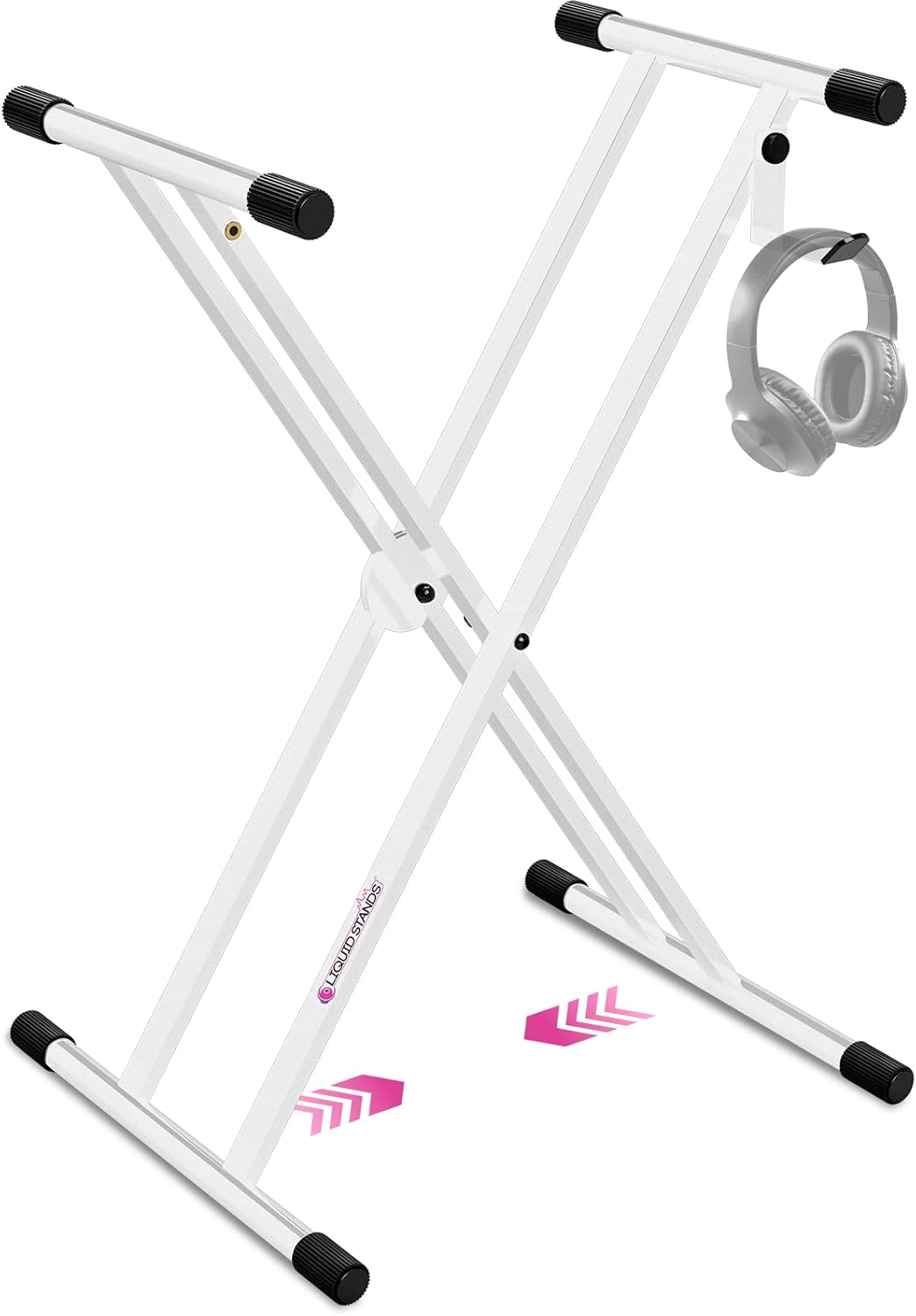 Liquid Stands Piano Keyboard Stand - X Style Adjustable and Portable Heavy Duty Music Stand for Kids and Adults - Fits 54 61 88 Key Electric Pianos - Double Braced Foldable Digital Piano Table Frame (White X-Style)