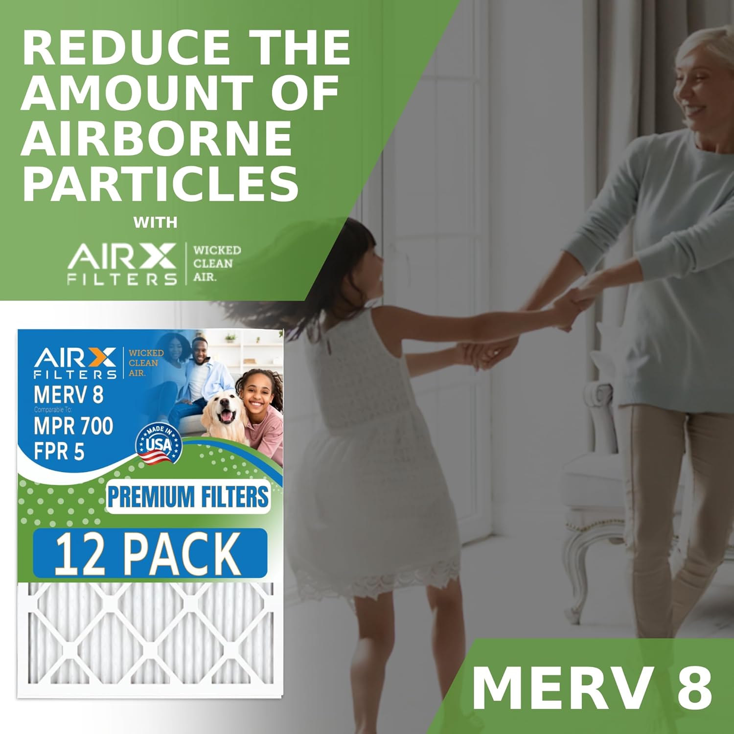 18x24x1 Air Filter MERV 8 Rating, 12 Pack of Furnace Filters Comparable to MPR 700 & FPR 5 - Made in USA by AIRX FILTERS WICKED CLEAN AIR.