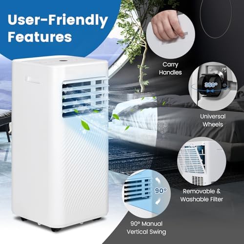 LDAILY 4 in 1 Portable Air Conditioner, 8000 BTU AC Unit with Cooling, Fan, Dehumidification, and Standby Mode for Bedroom, Living Room, Office, White