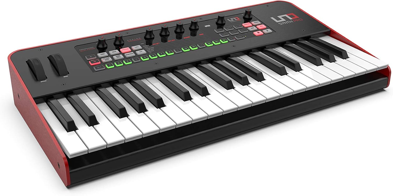 IK Multimedia UNO Synth Pro 3 oscillator monophonic analog synthesizer 37-key synth weighted FATAR keybed, multi-mode filter, arpeggiator, 64-step sequencer, audio input, full USB, MIDI, CV controls