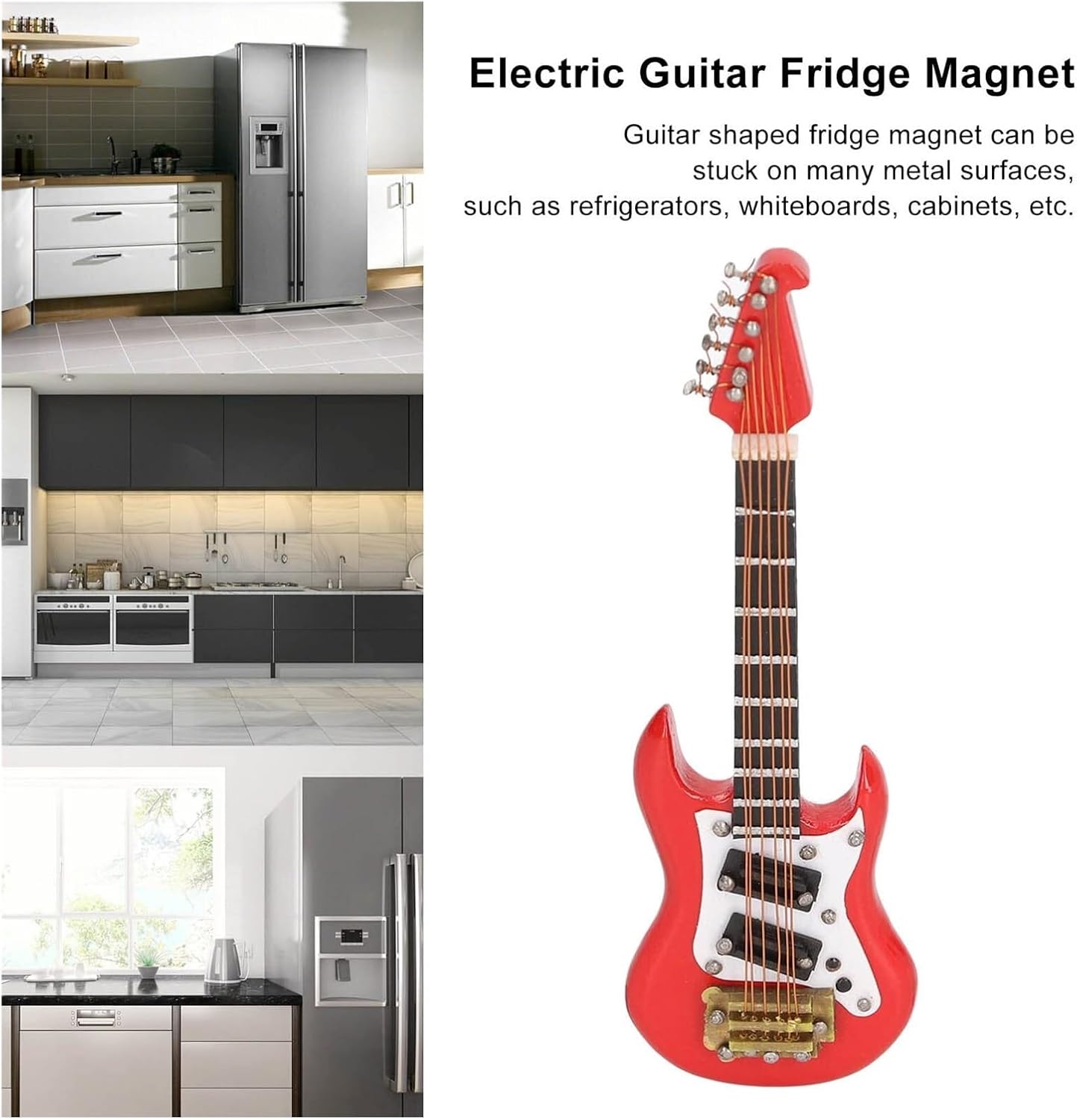 Electric Guitar Fridge Magnet - High Simulation Basswood and Resin Decoration for Refrigerators, Cabinets, and Metal Surfaces (Red)