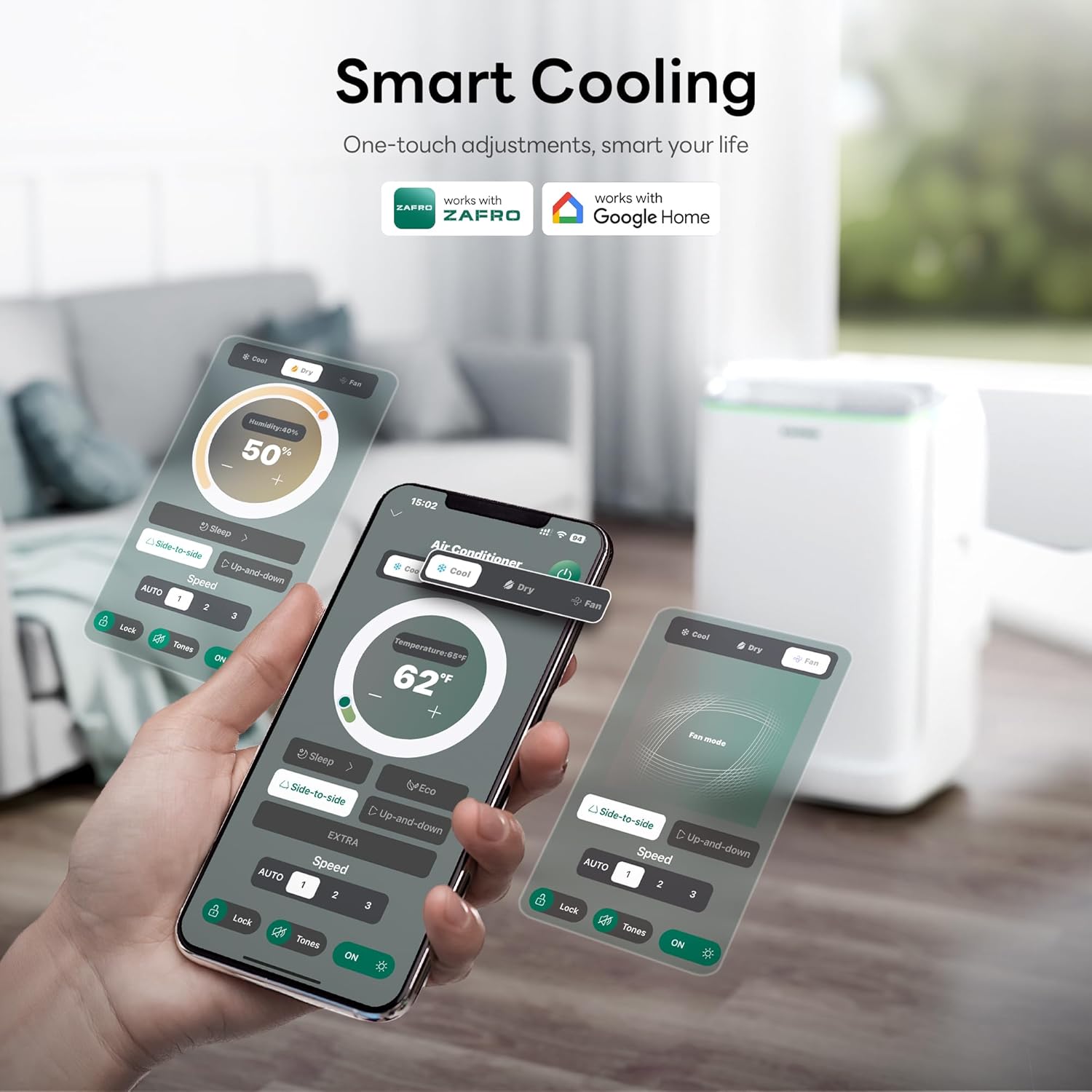 ZAFRO 14,000 BTU (10,000 BTU SACC) Inverter Portable Air Conditioners, Smart AC with Ultra Quiet(42dB)/Drainage-free Cooling/24Hrs Timer/APP/Remote/Cool, Fan & Dehumidifier Modes for Indoor rooms