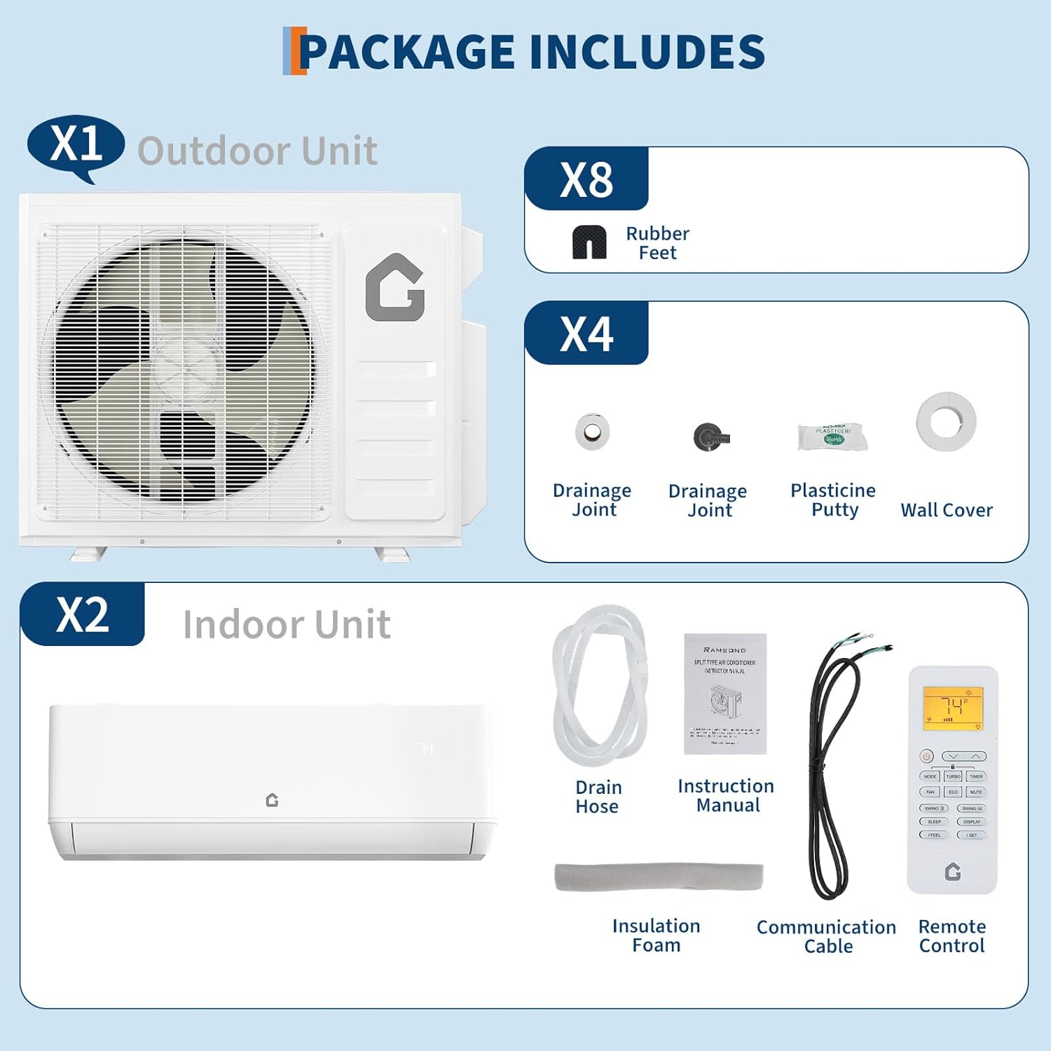18K Dual 2 Zone Mini Split Air Conditioner,24 SEER2 12000 BTU+ 12000 BTU Wifi Enabled Multi Zone Ductless, 208-230V Cools Up to 1500 Sq.Ft Multi Zone Ductless Pre-Charged Heat Pump