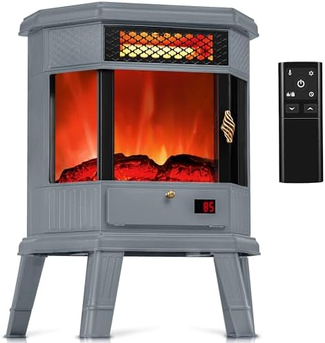 RealSmart Electric Fireplace Heater 22 in Freestanding Fireplace Stove Infrared Fireplace with 3D Flame Effect Remoted Control, Timer, Overheating Protection (Gray)