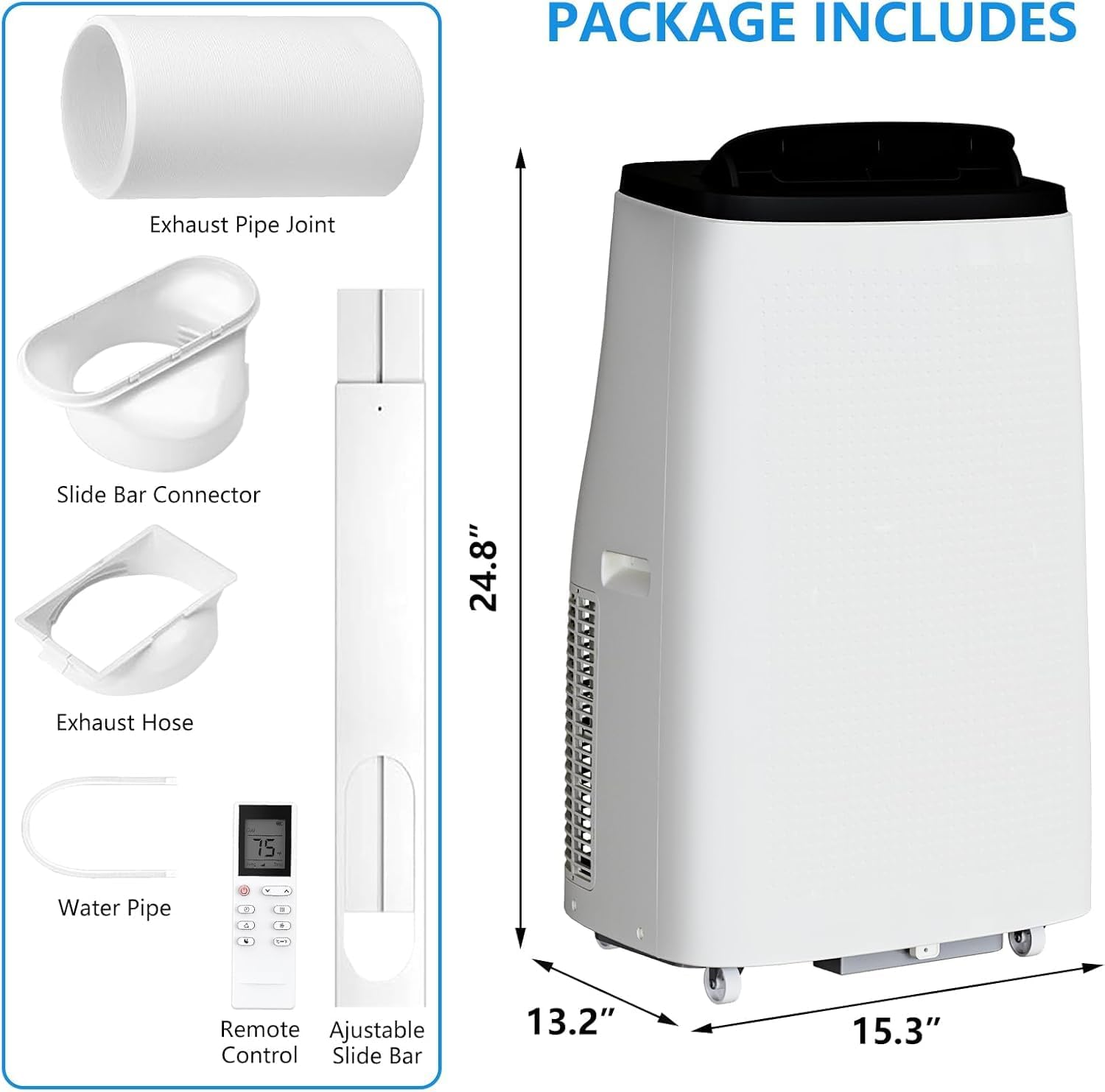14000 BTU Portable Air Conditioner with Dehumidifier & Fan - 3-in-1 Cooling Unit for Rooms Up to 750 Sq.Ft, 90Pints/Day Dry Mode, 50dB Ultra Quiet, Self-Evaporative, Window Kit Included