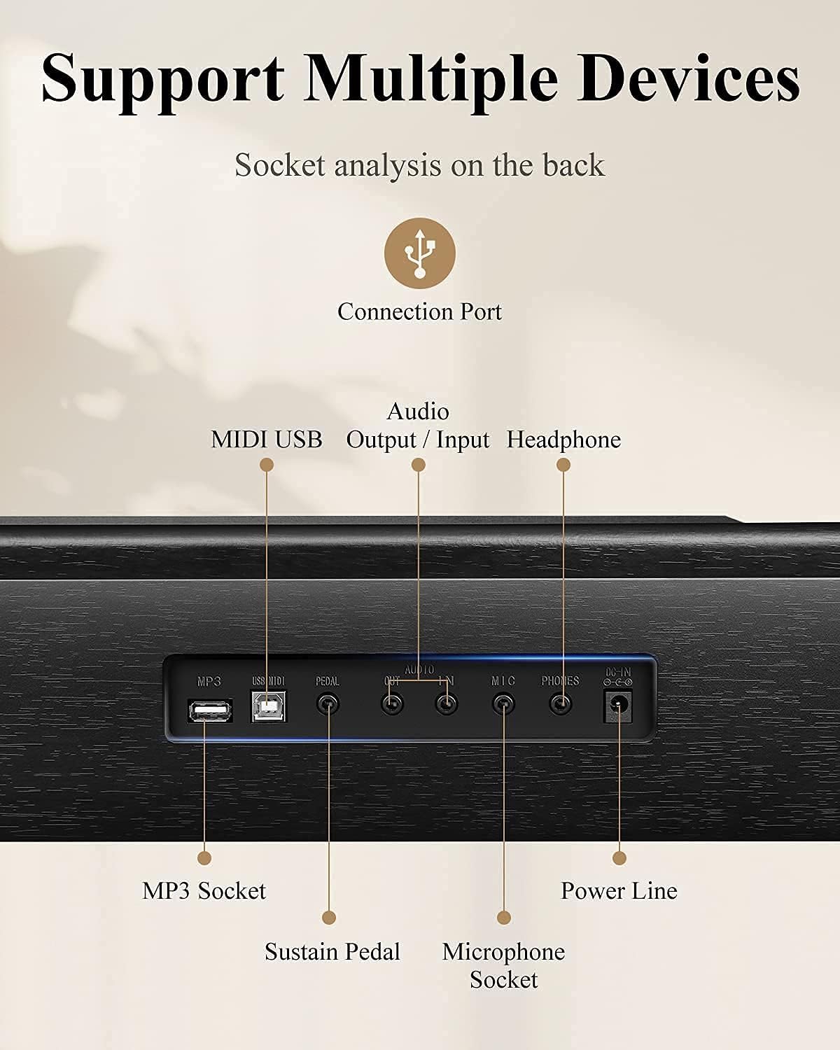 Keyboard Piano, Eastar 61 Key Keyboard for Beginners/Professional, Full Size Electric Piano, Classic Wooden Digital Keyboard with Sustain Pedal & Music Stand, Supports MP3/USB/Audio/Mic/Headphones