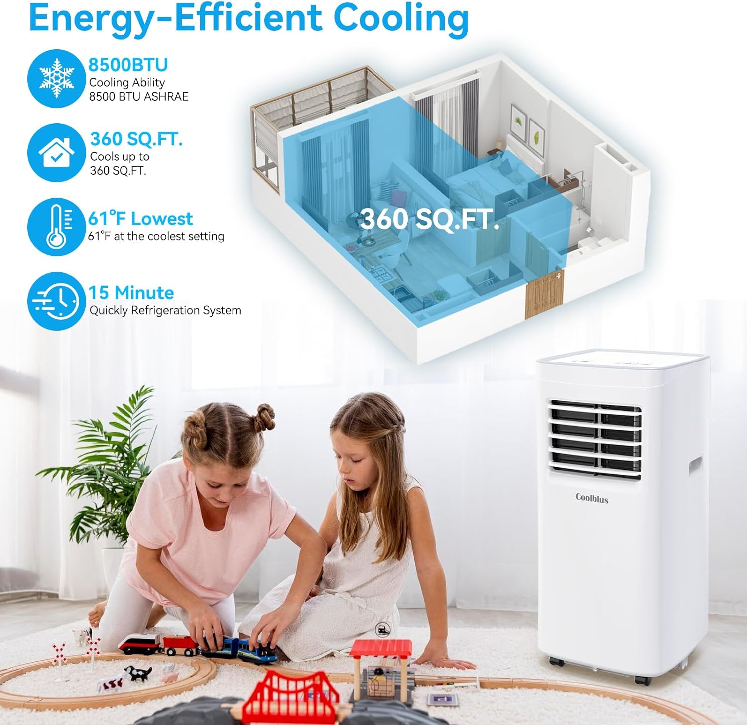 Portable Air Conditioners,8500 BTU air conditioner Cools Up to 360 Sq. Ft. 3 in 1 Portable AC with Remote Control,24H Timer, Smart Sleep Mode,Window Installation Kit & Filter Cleaning Brush