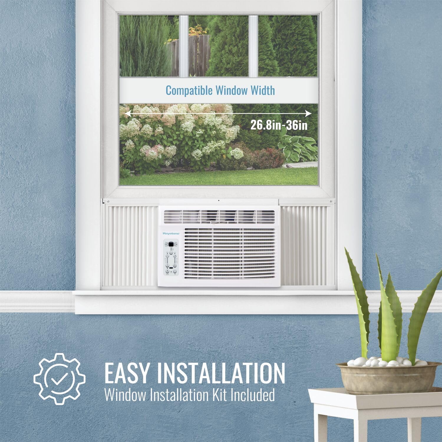 Keystone 8,000 BTU Window and Wall Air Conditioner with 3,500 BTU Supplemental Heating, 115V, Window/Wall AC Unit with Supplemental Heat for Bedroom, Living Room, Small-Medium Rooms up to 350 Sq.Ft.