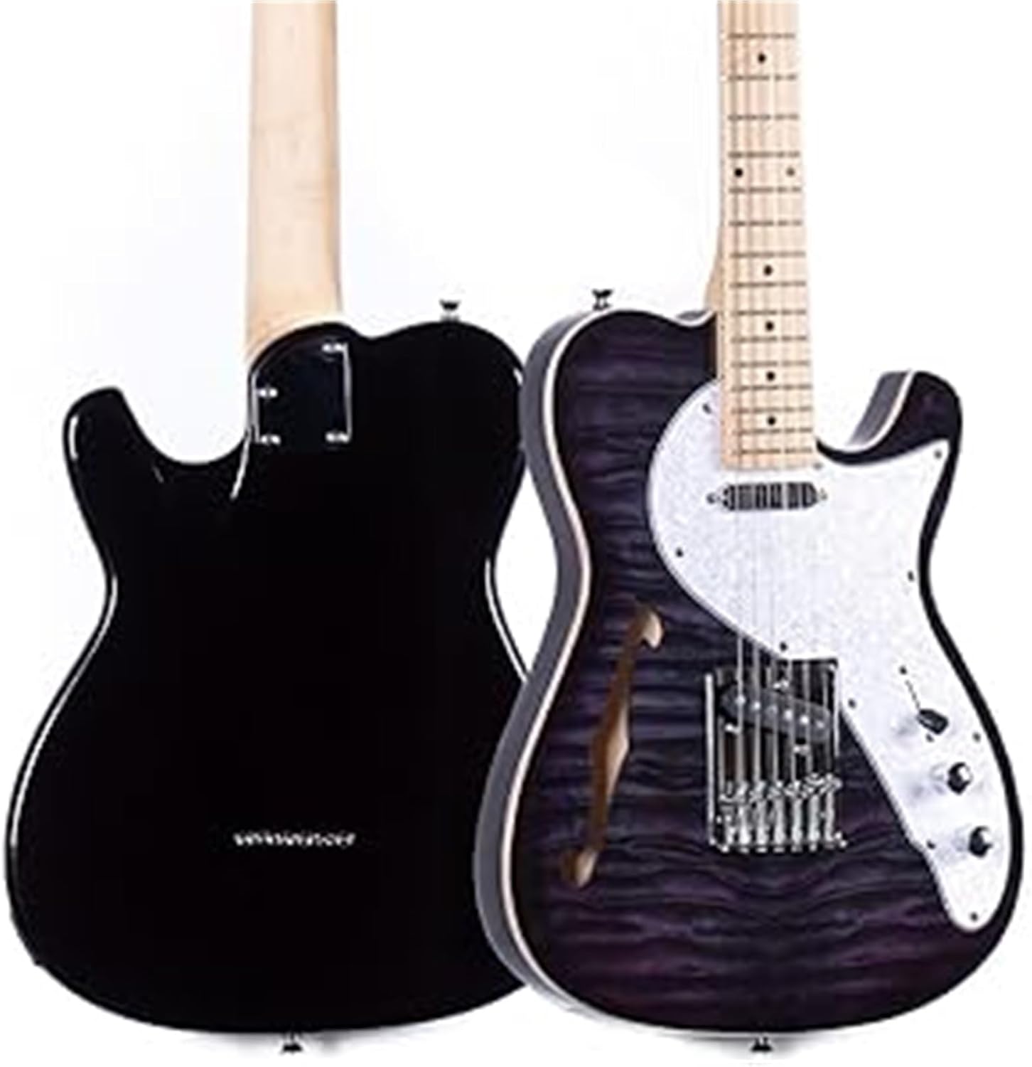 Beginner Electric Guitar Kits Semi Hollow Body Single F Hole Printed Electric Guitar Full Size Basswood With Maple Neck Chrome Hardware